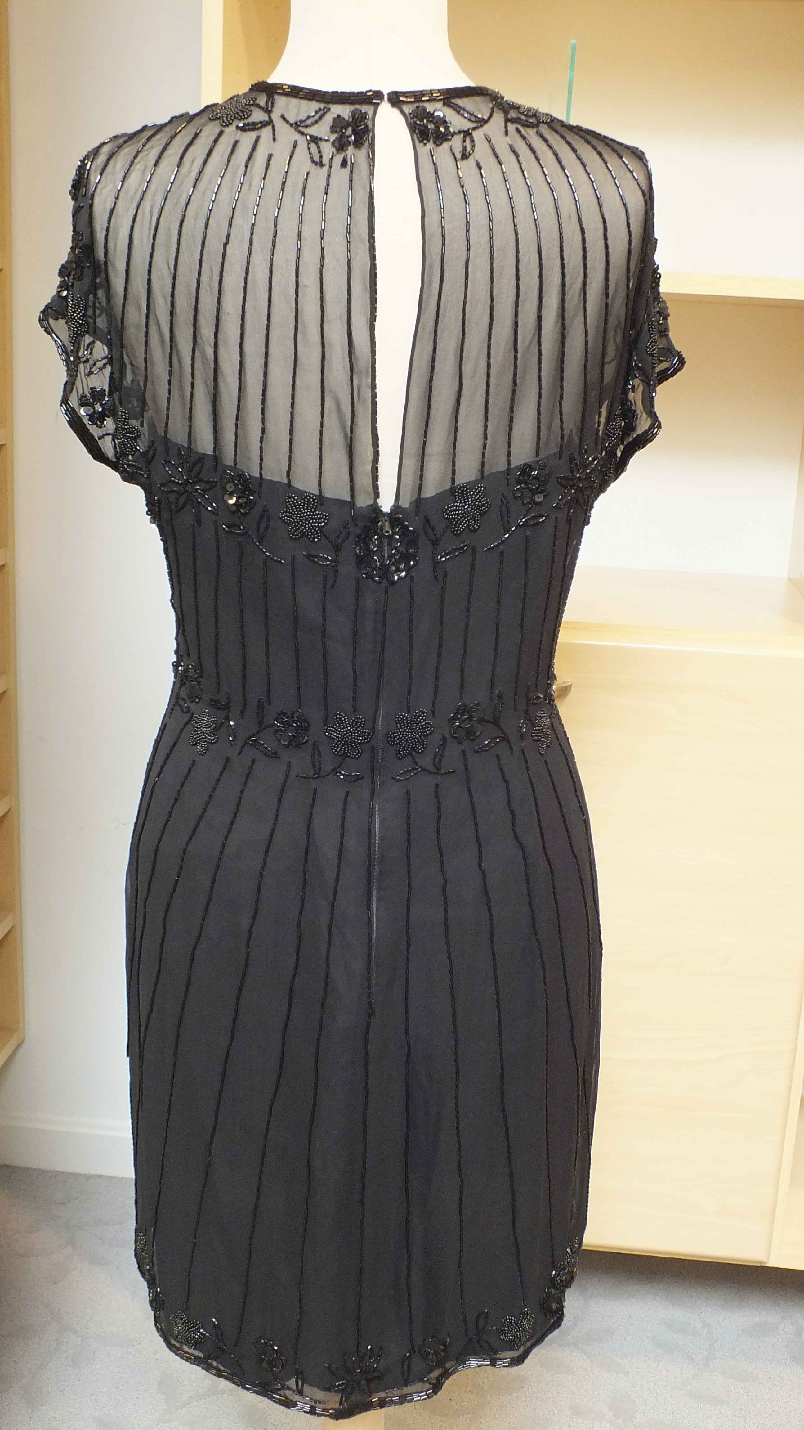 A.J. Bari Black Beaded Silk Dress