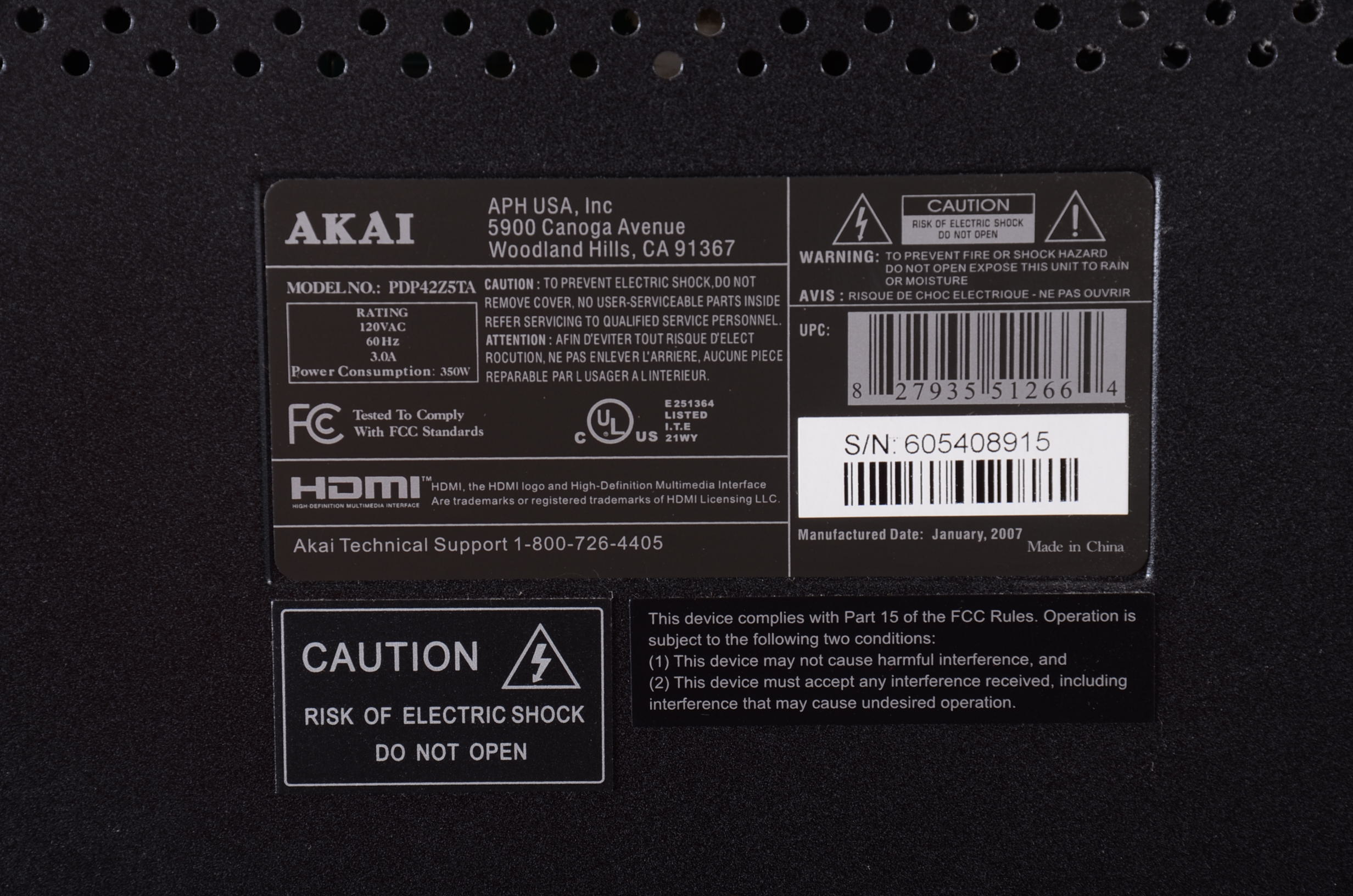 42" Akai Plasma Television