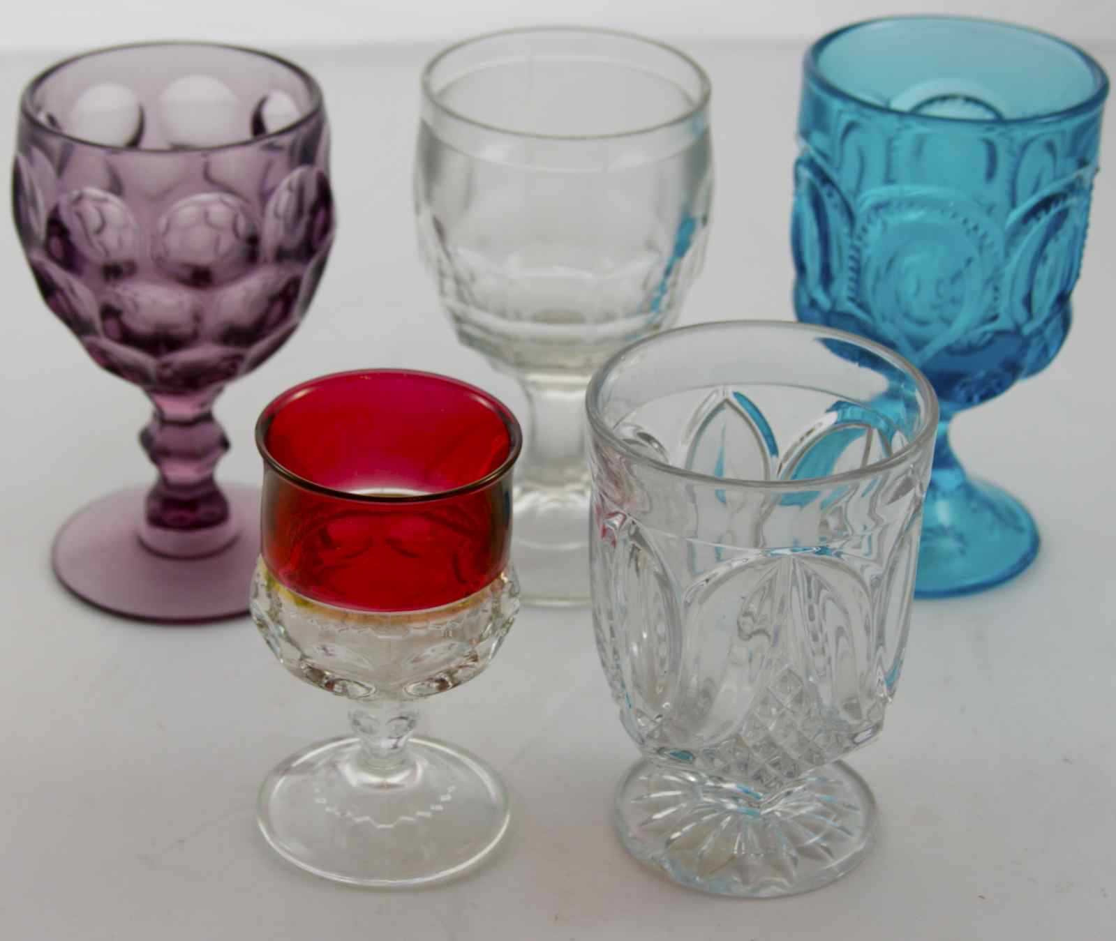 Lot of 5 Pressed Glass Goblets
