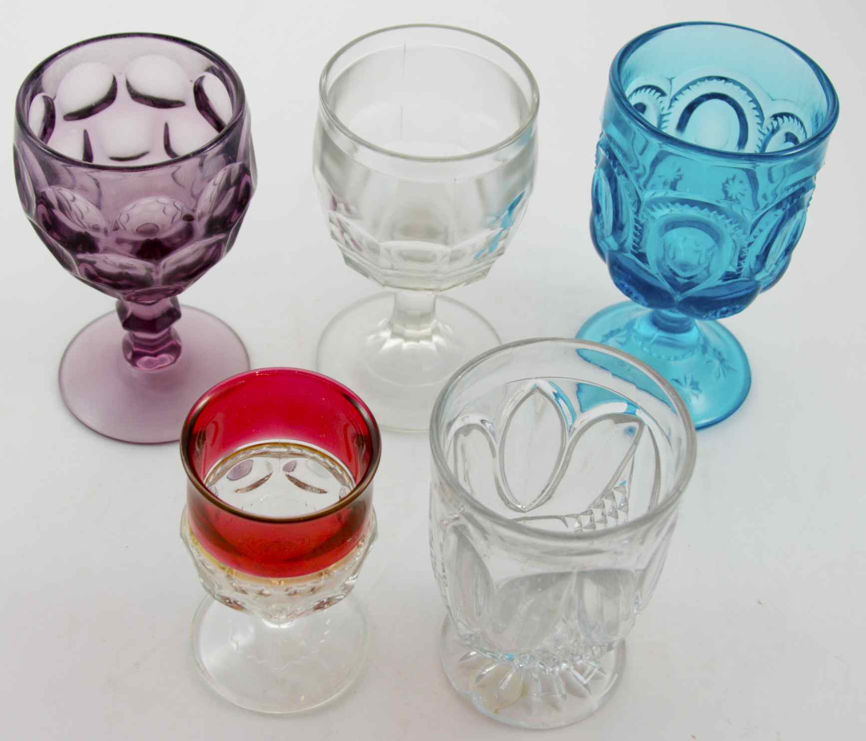 Lot of 5 Pressed Glass Goblets