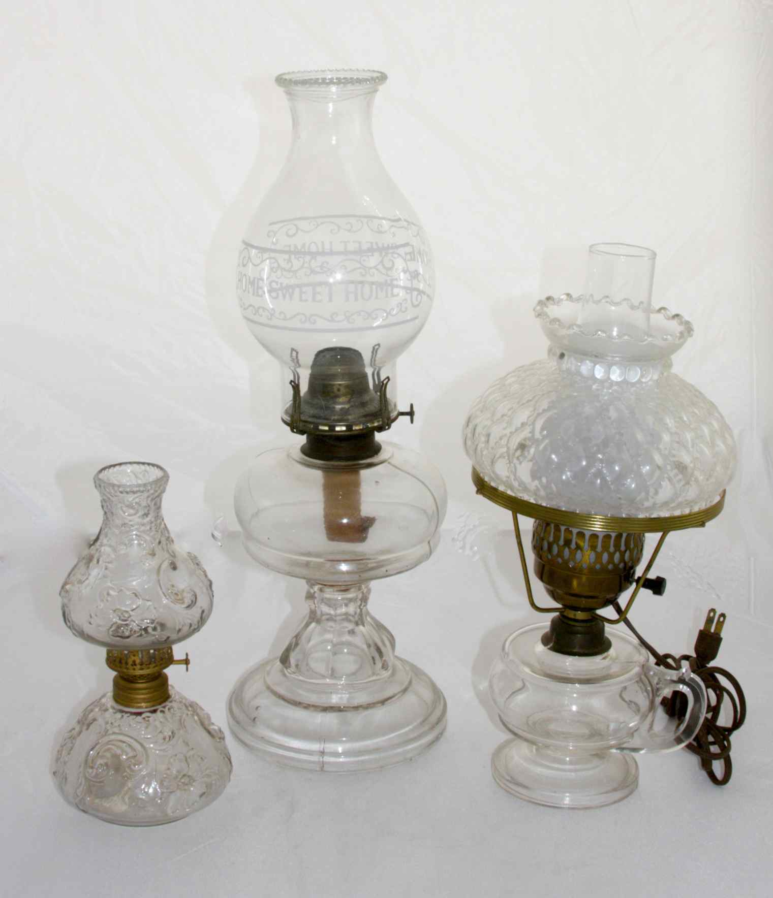 Lot of 3 Vintage Oil Lamps, 1 Electrified
