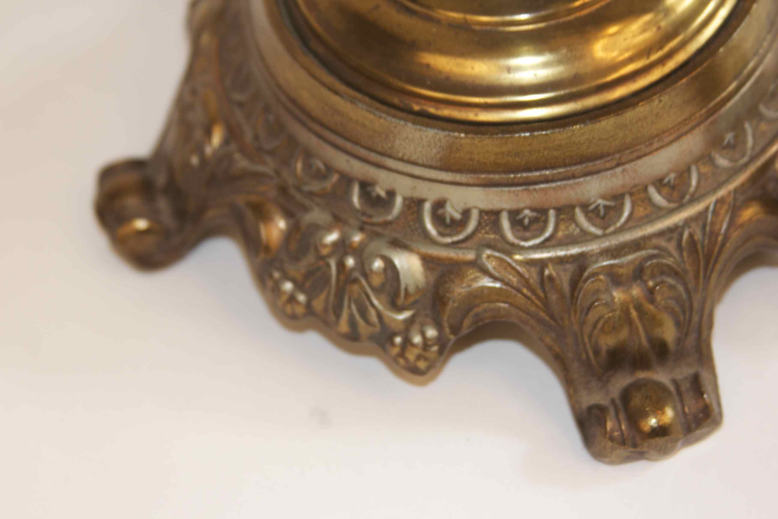 Vintage Tall Brass Electrified Parlor Lamp With Lovely Frosted Globe