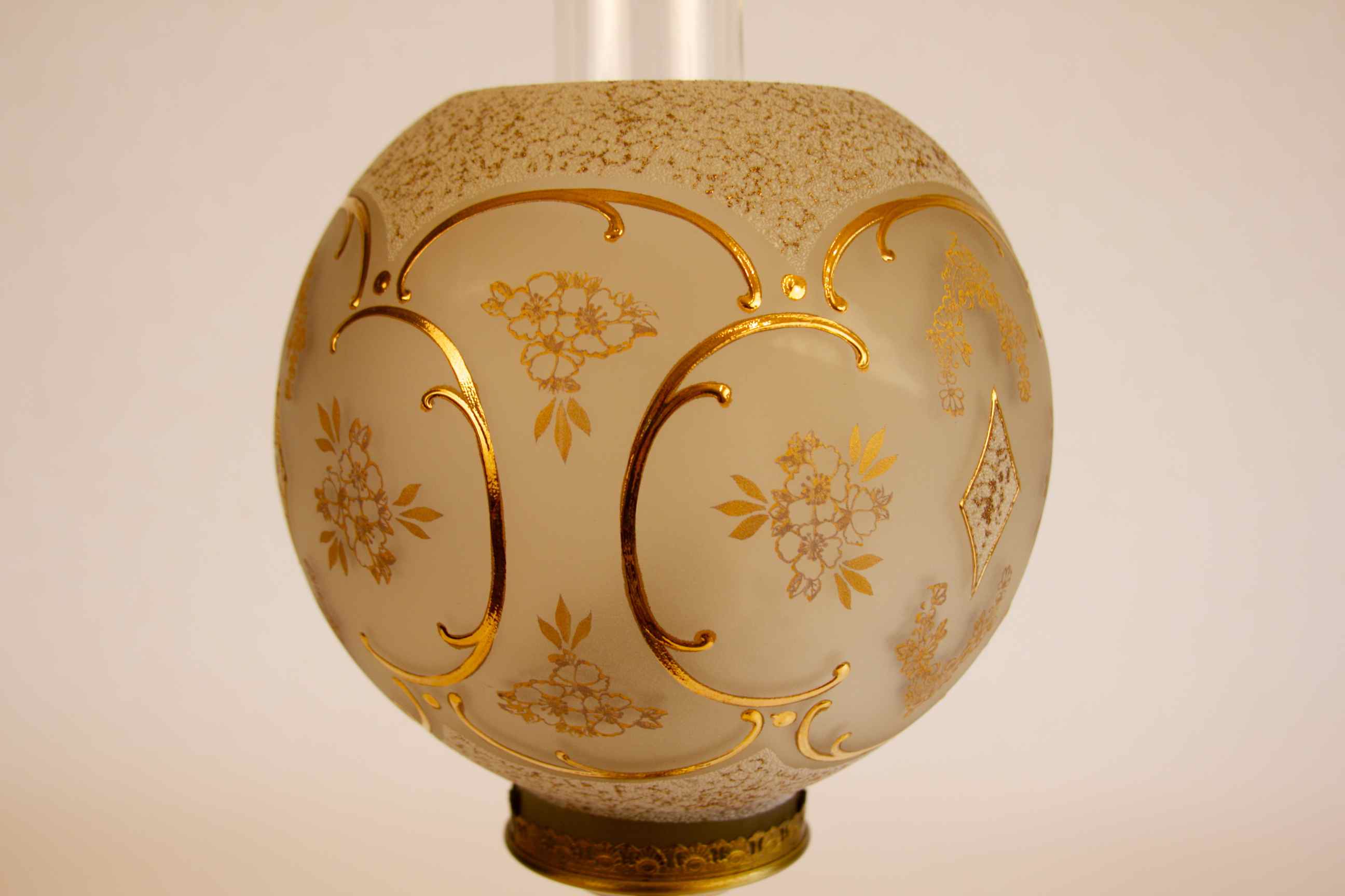 Vintage Tall Brass Electrified Parlor Lamp With Lovely Frosted Globe