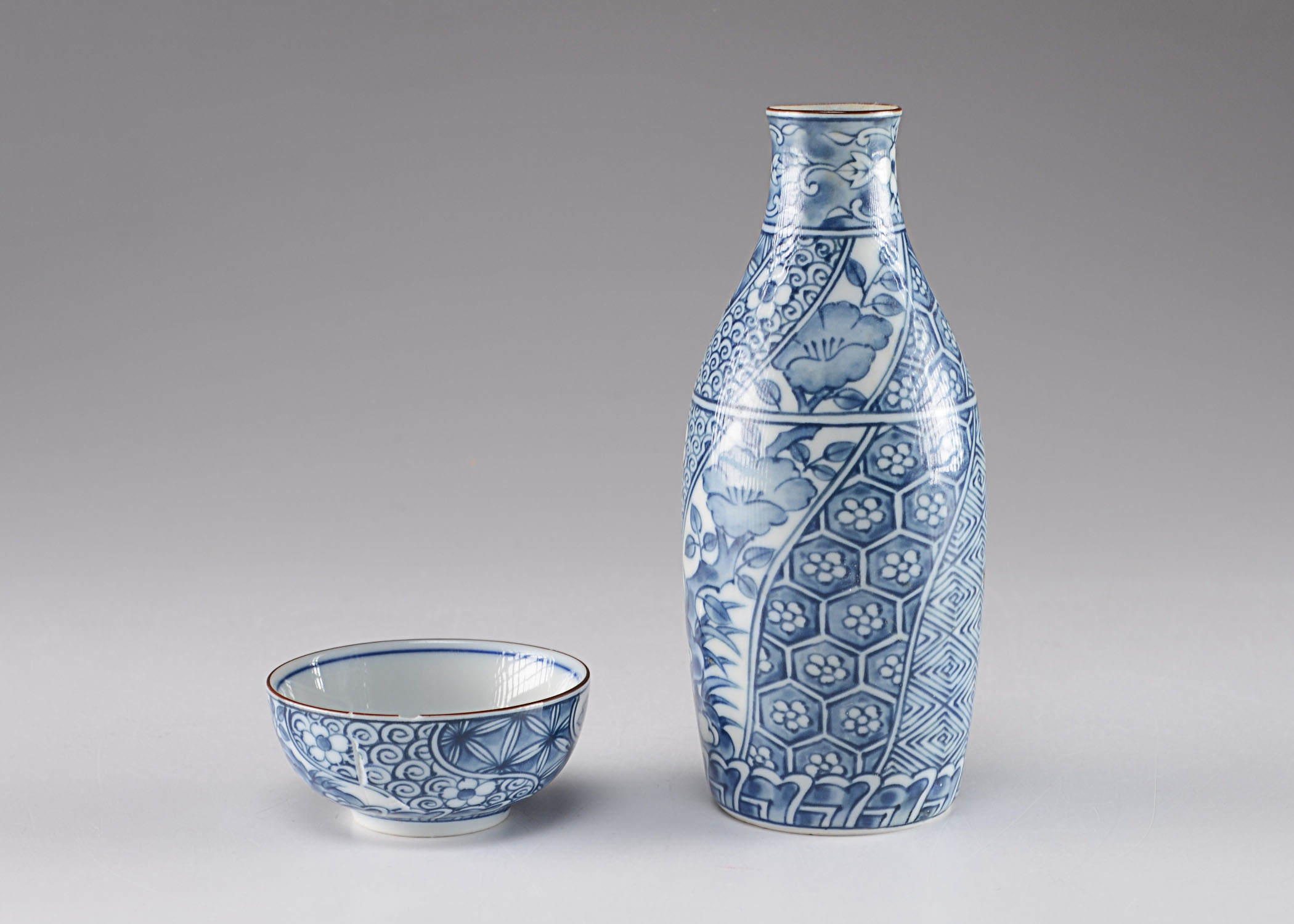 Antique Porcelain Sake Cup and Carafe