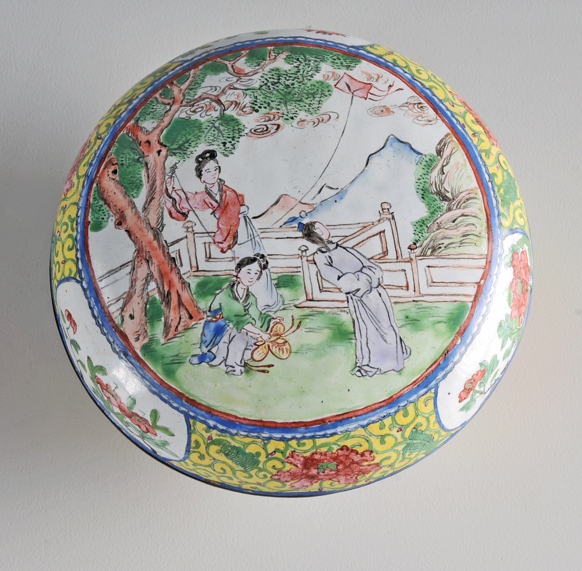 Chinese Hand Decorated Enameled Metalware Lidded Bowl 