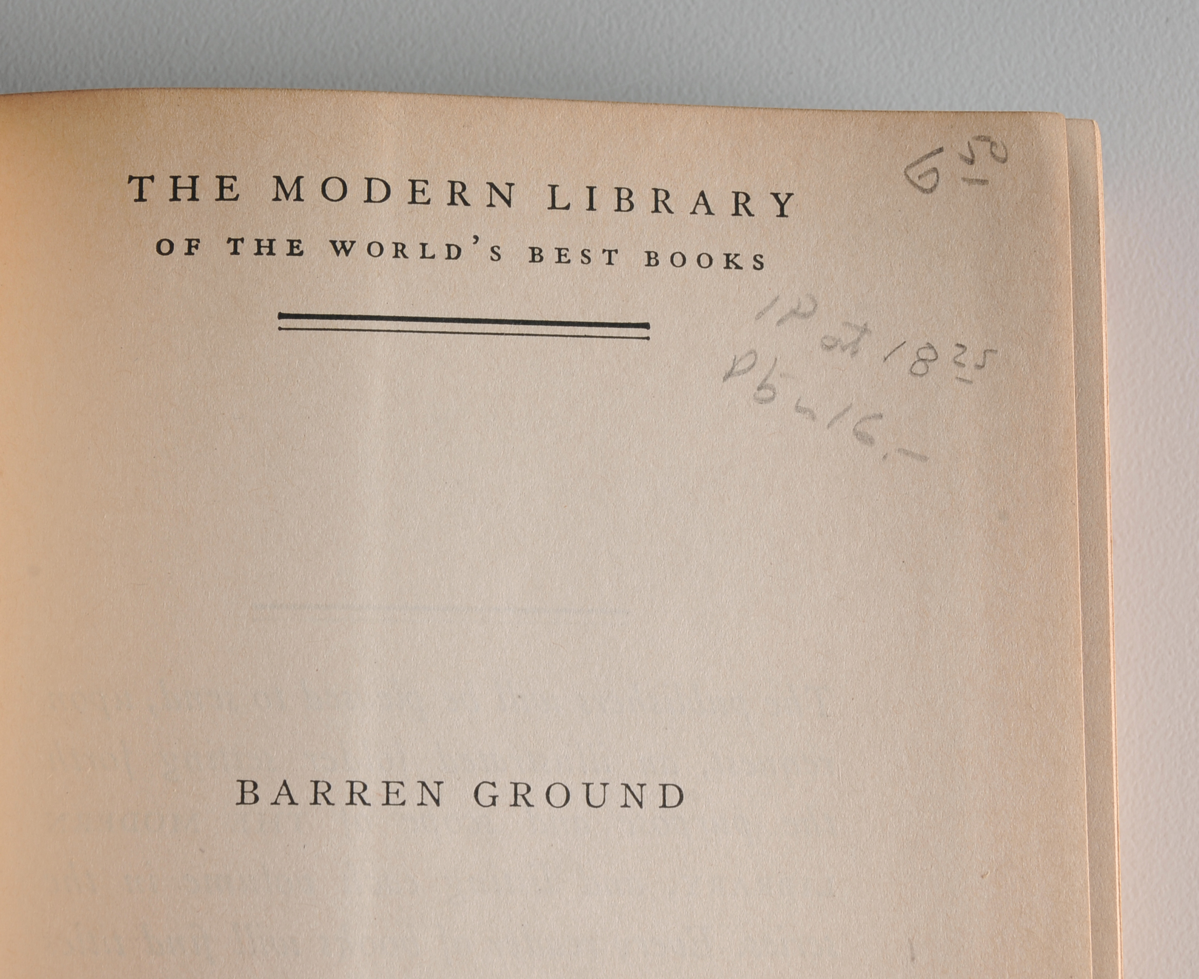 1936 Modern Library Edition of "Barren Ground" by Ellen Glasgow