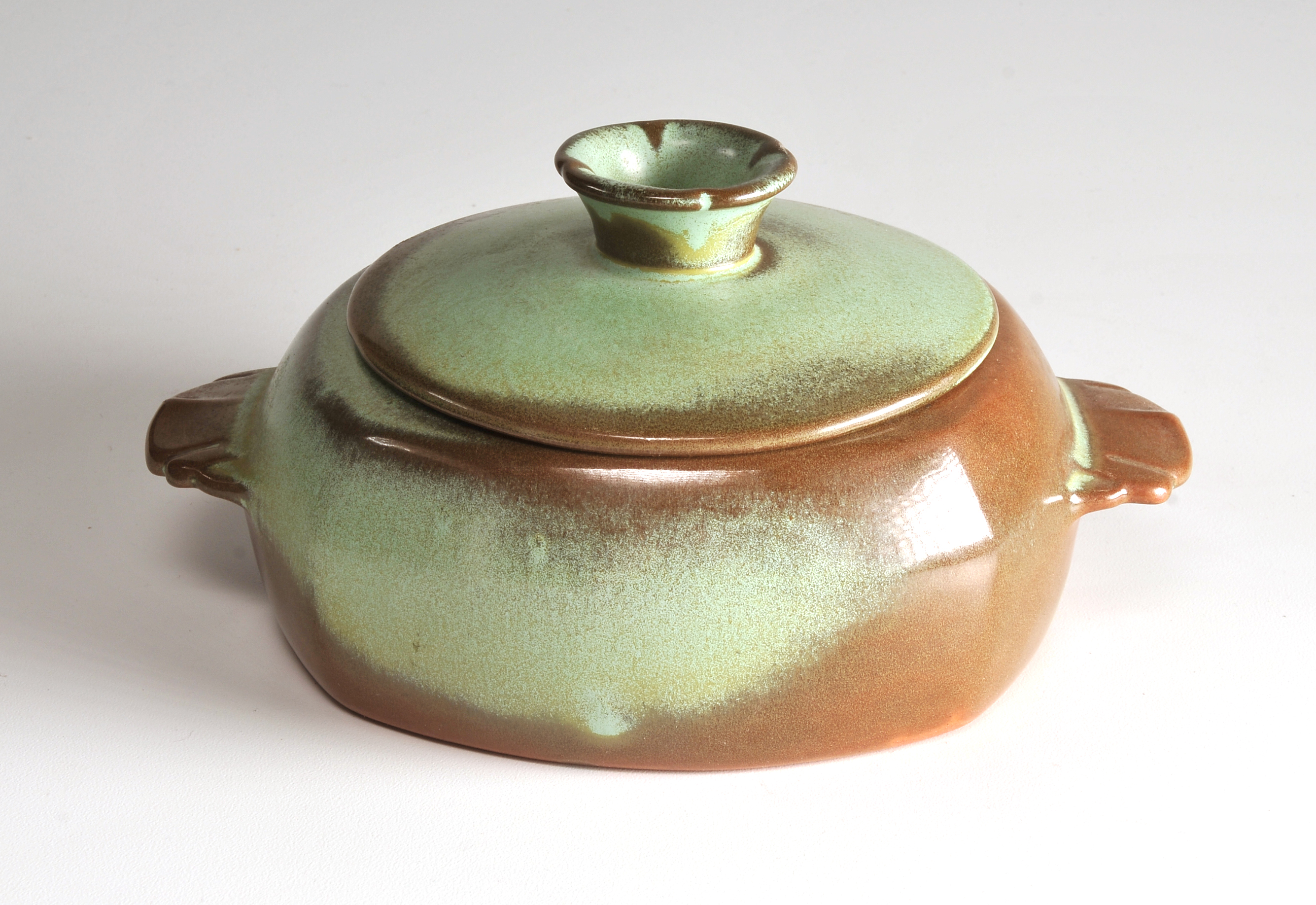 Vintage Frankoma Casserole Bean Pot with Lid and Warmer in Prairie Green