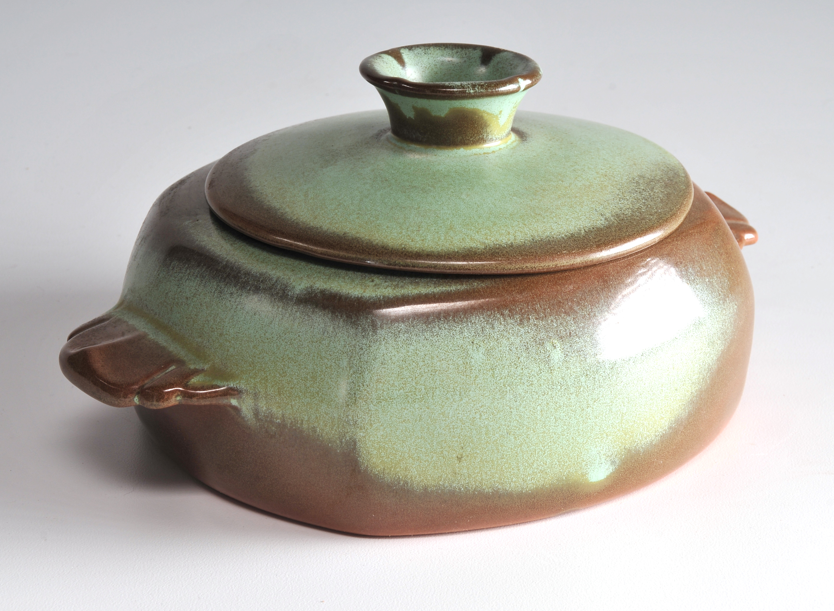 Vintage Frankoma Casserole Bean Pot with Lid and Warmer in Prairie Green