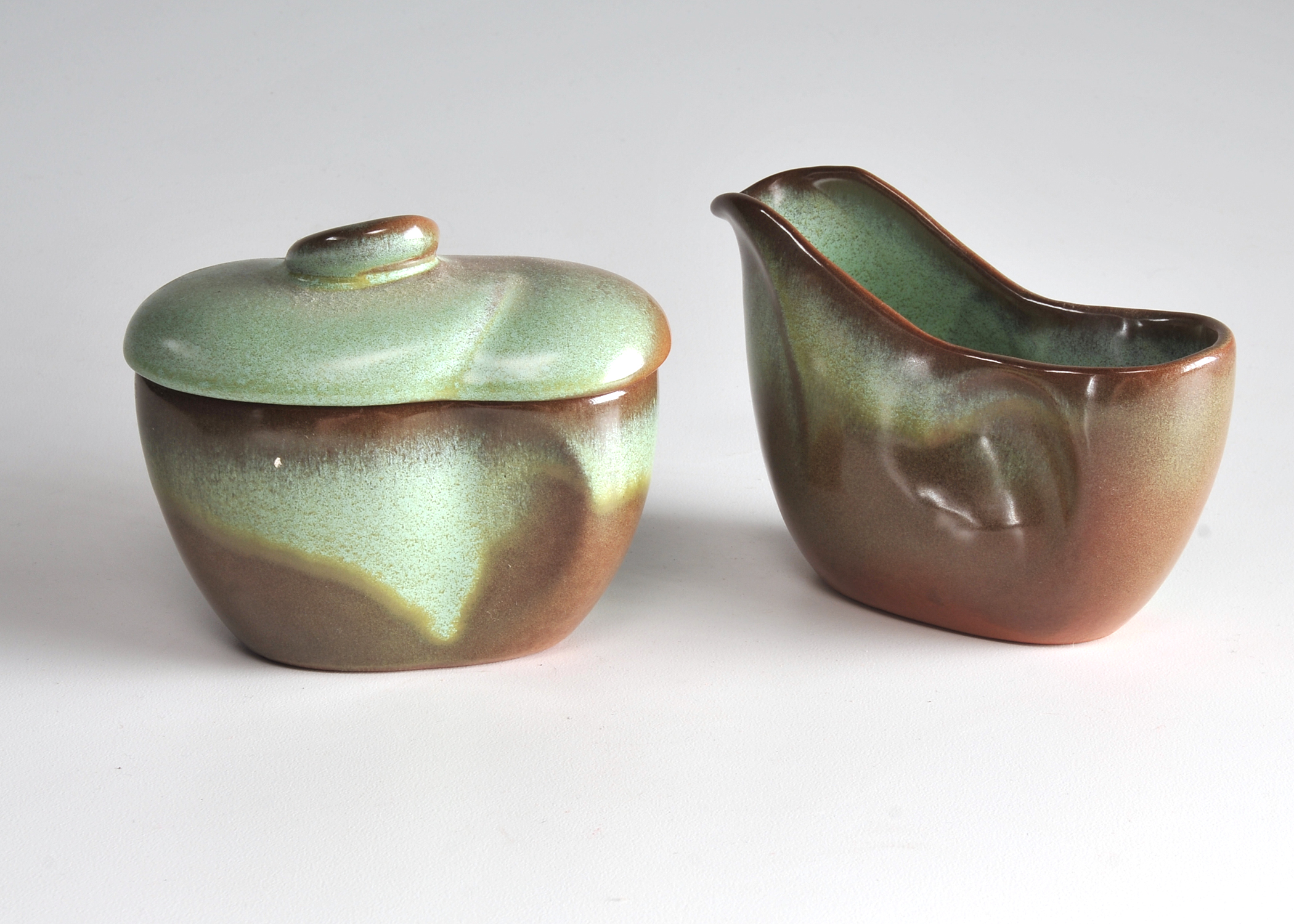 Vintage Frankoma Pottery Creamer and Sugar with Lid in Prairie Green