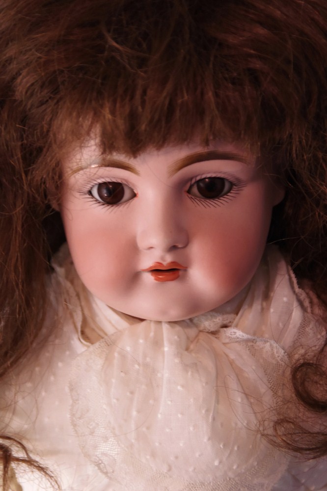 Beautiful Victorian Era Porcelain Doll, Leather Kid Body and Sawdust Filling