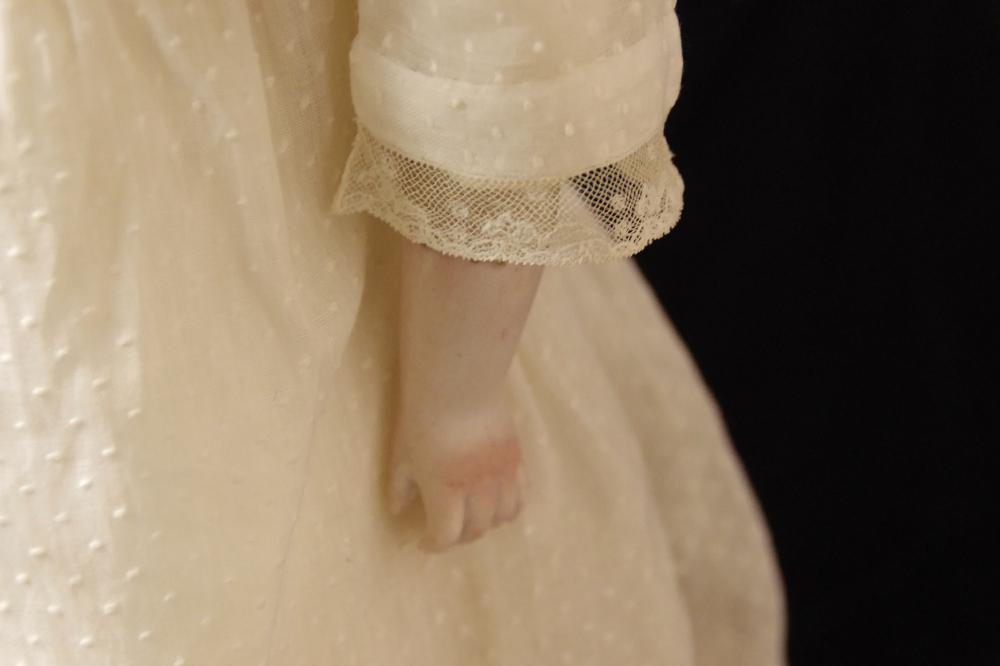 Beautiful Victorian Era Porcelain Doll, Leather Kid Body and Sawdust Filling