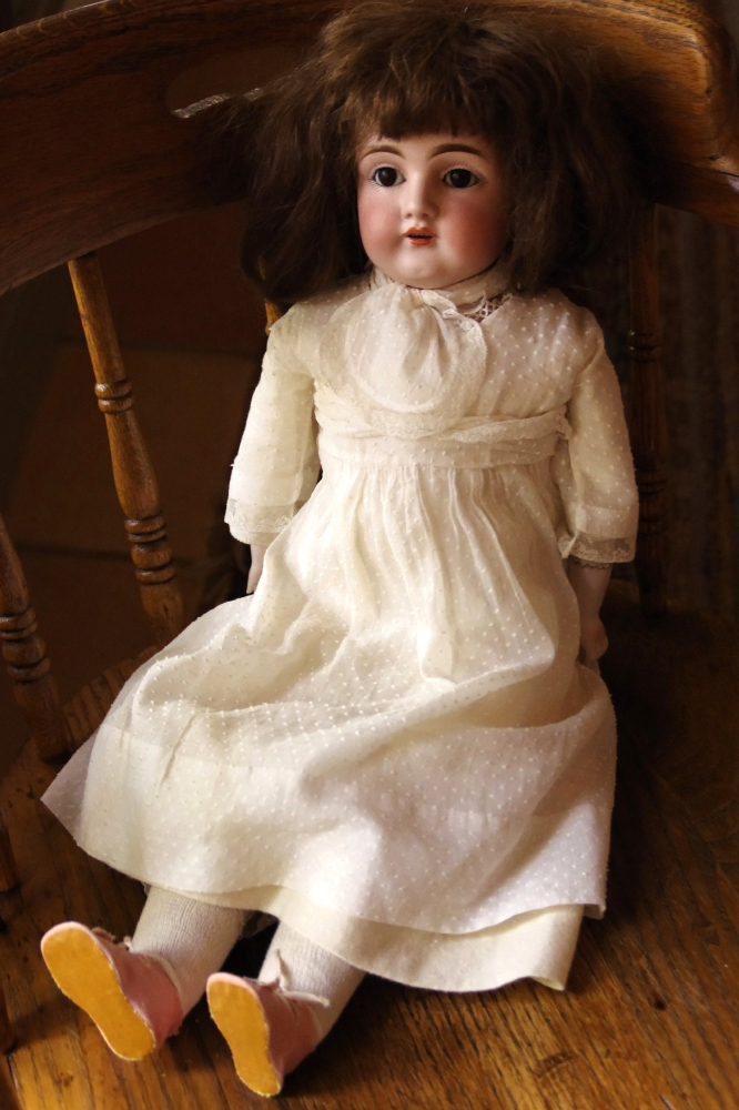 Beautiful Victorian Era Porcelain Doll, Leather Kid Body and Sawdust Filling