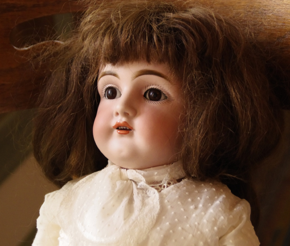 Beautiful Victorian Era Porcelain Doll, Leather Kid Body and Sawdust Filling