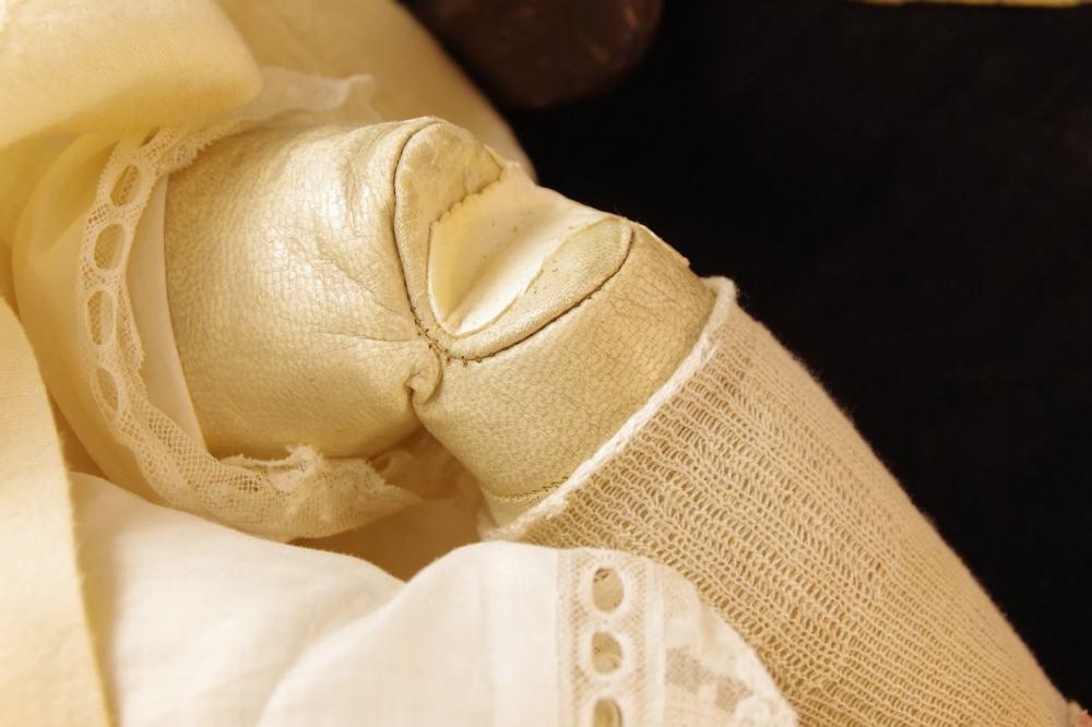 Beautiful Victorian Era Porcelain Doll, Leather Kid Body and Sawdust Filling