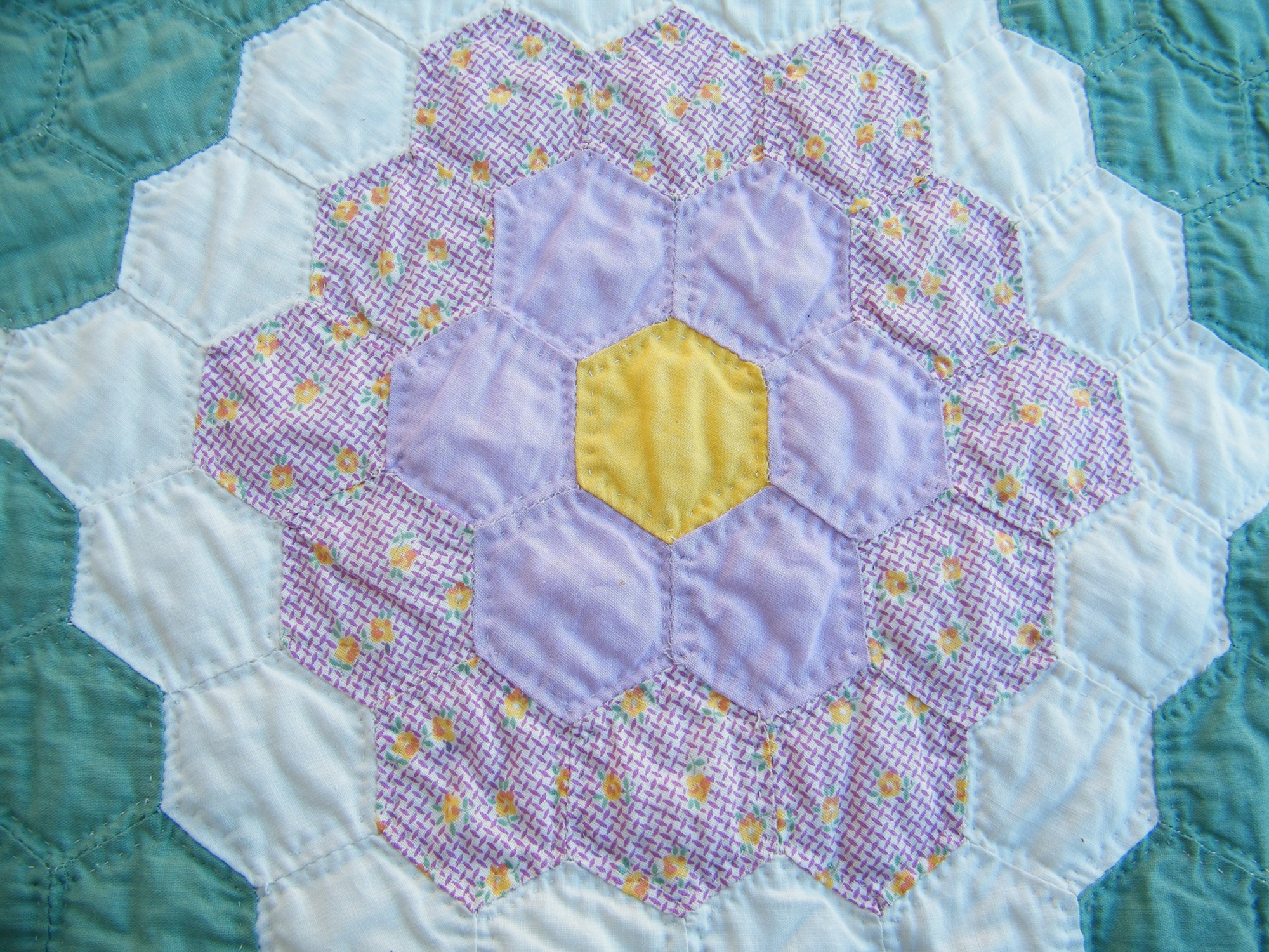 Vintage Grandmother's Flower Garden Quilt
