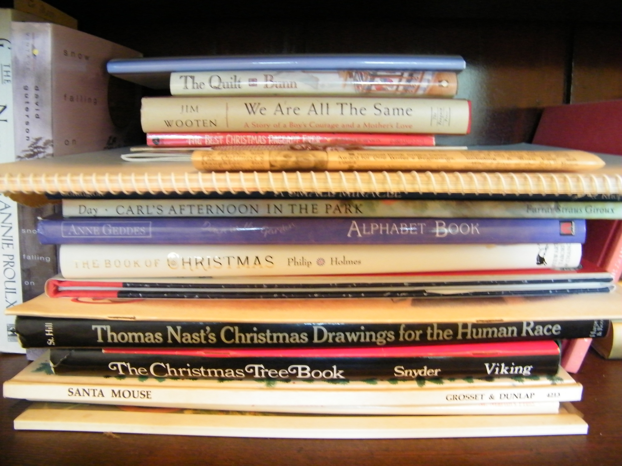 Two Shelves of Vintage, Tasha Tudor, and Modern Books