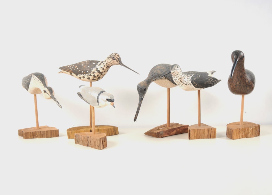 Grouping of 6 Hand Carved Will Kirkpatrick Shorebirds