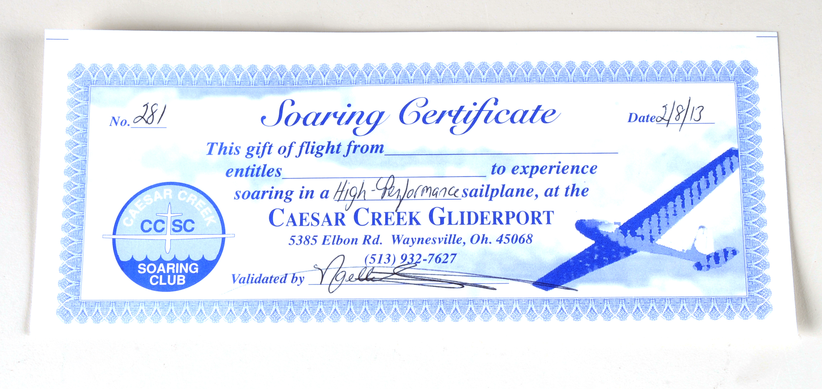 "Soaring" Sailplane Gift Certificate