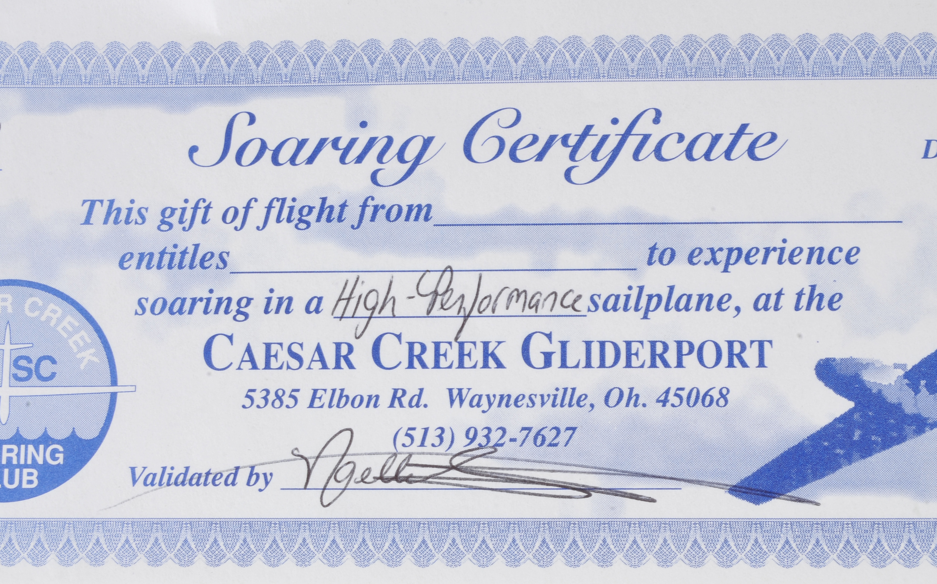 "Soaring" Sailplane Gift Certificate