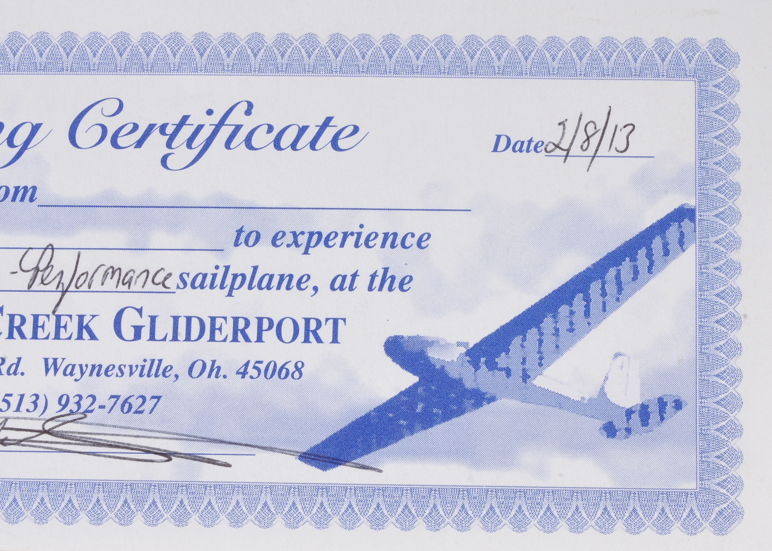 "Soaring" Sailplane Gift Certificate