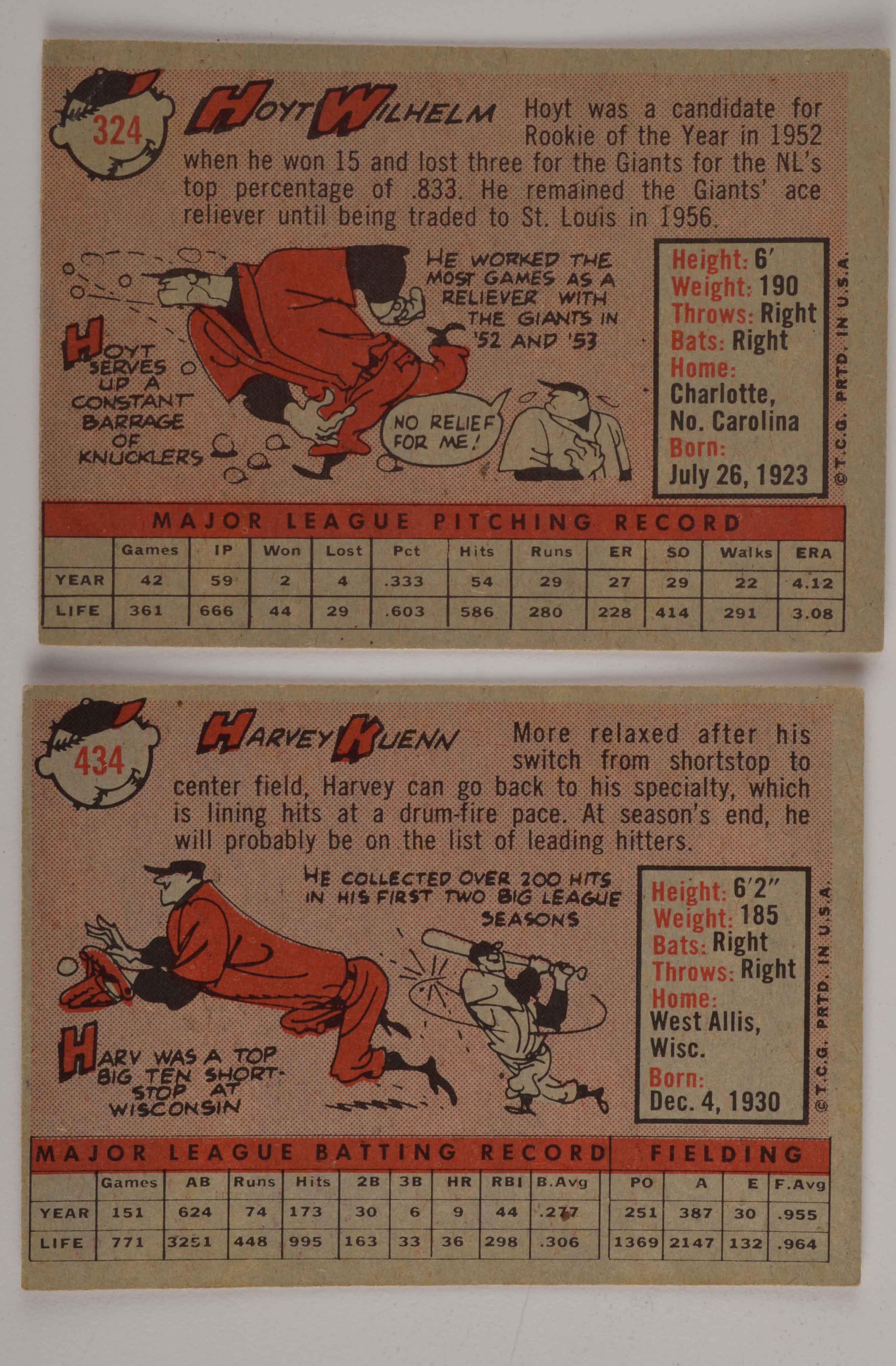 (5) Late 1950s Topps Baseball Cards
