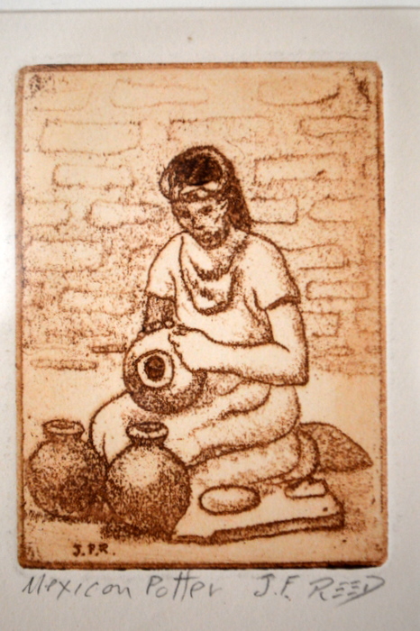 "Mexican Potter" Signed Etching by Jesse F. Reed