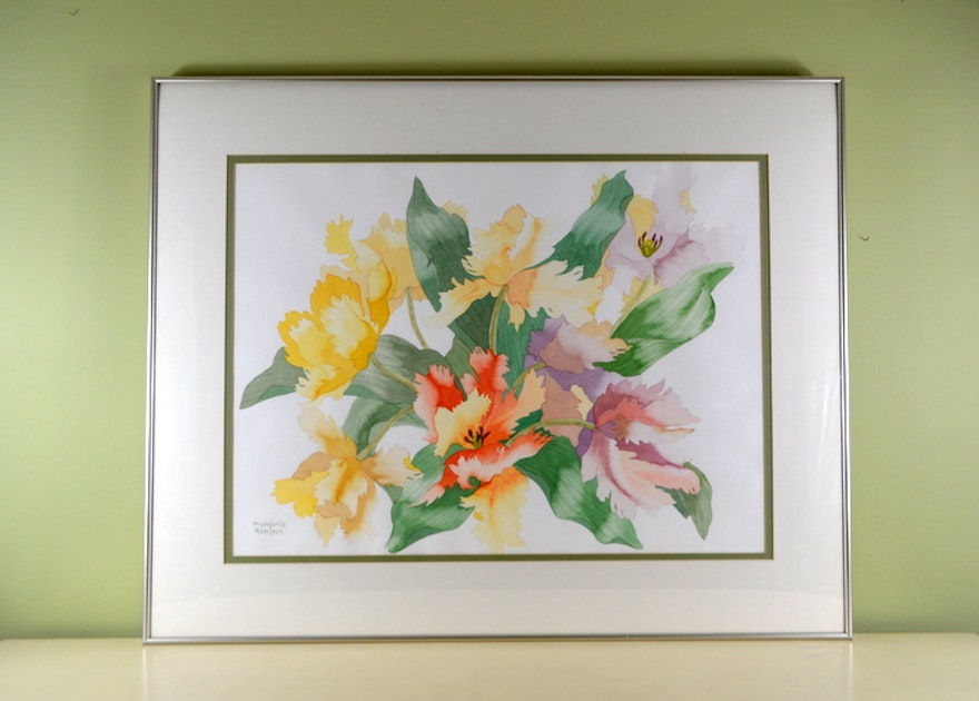 Marjorie Renfroe Signed Original Watercolor of Parrot Tulips