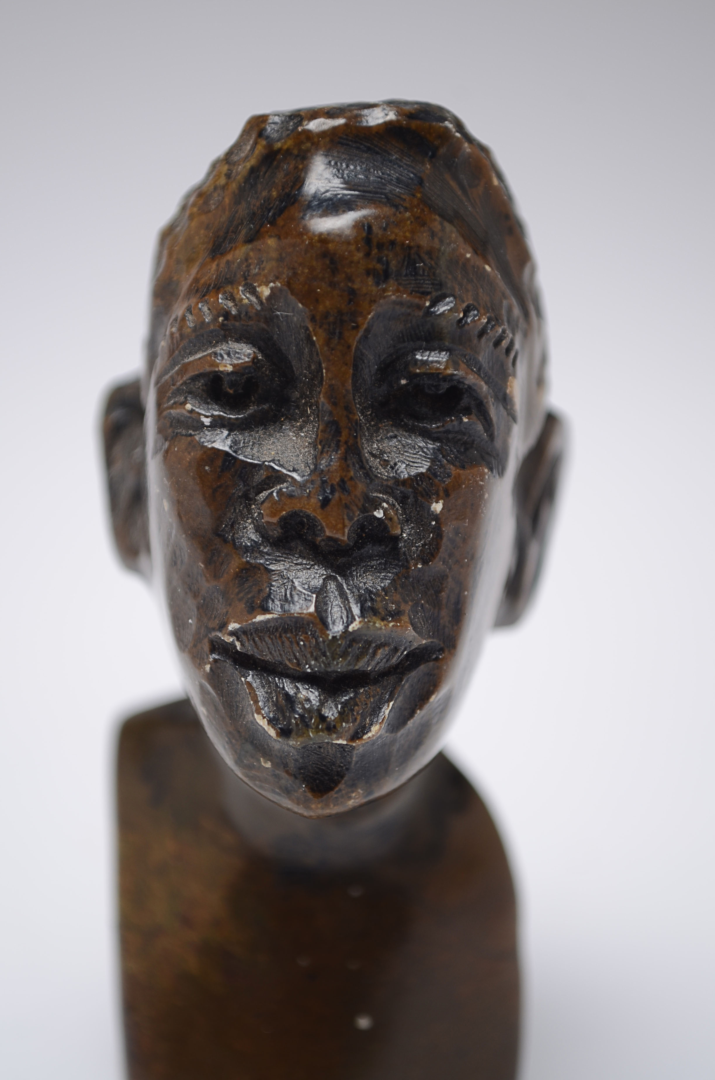 Two Handcarved Polished Natural Stone Miniature Busts of Nelson Mandela