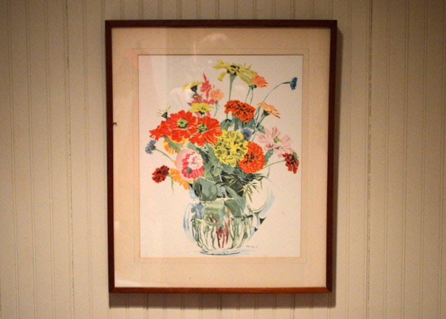 Matted Framed Printed Reproduction of an Arthur Cady Watercolor 1972