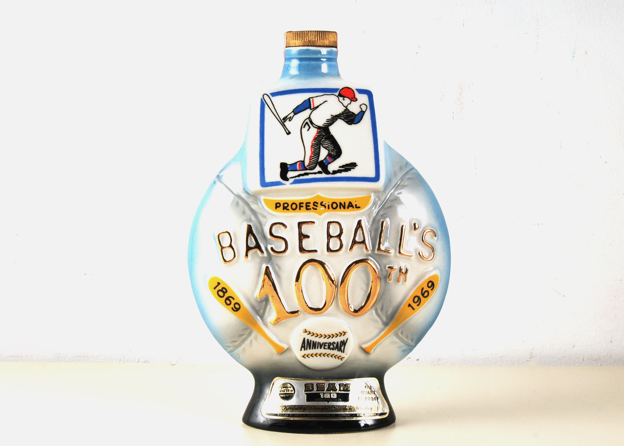 1969 Sealed Jim Beam Professional Baseball's "100" Years Whiskey Decanter 