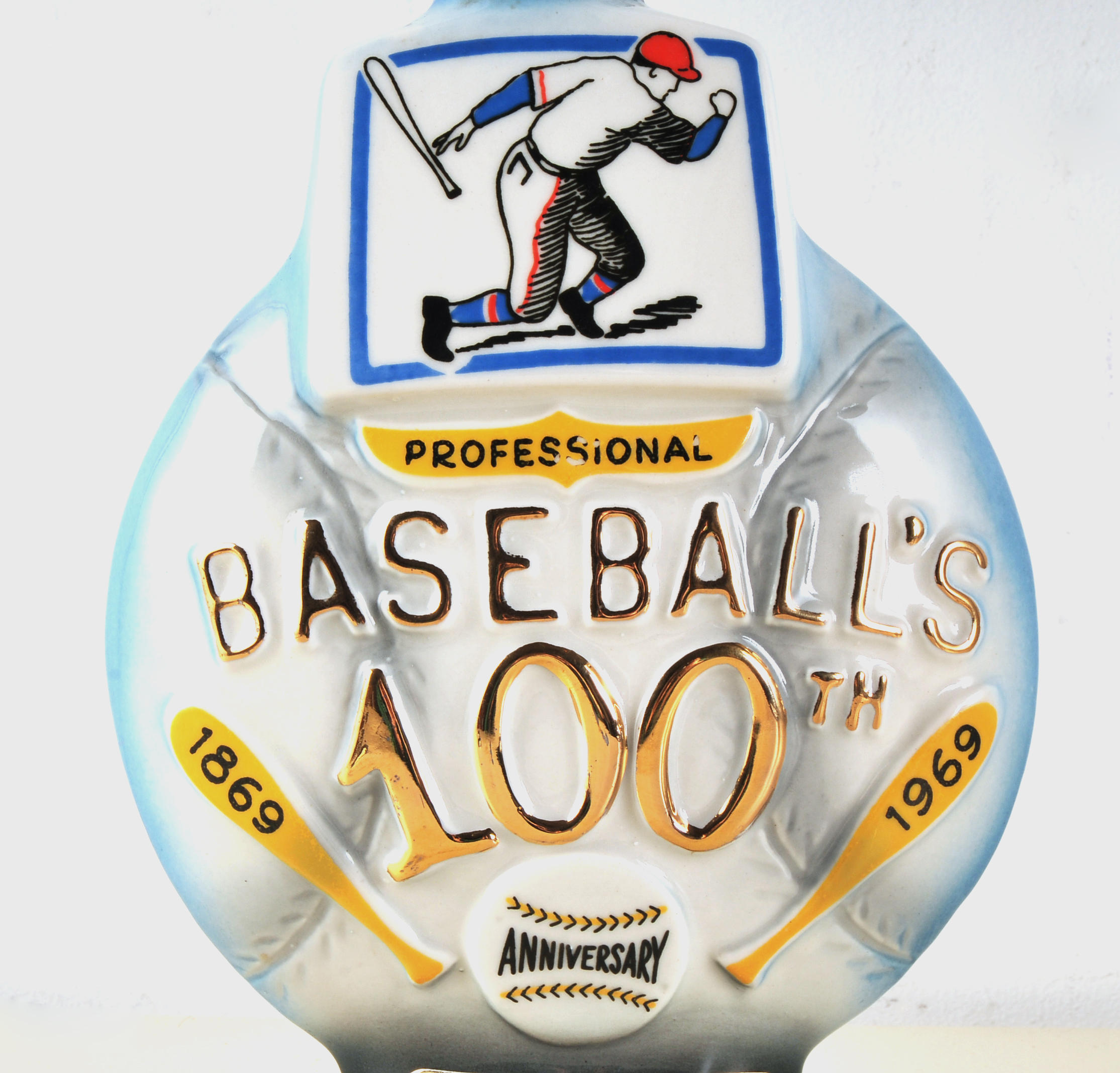 1969 Sealed Jim Beam Professional Baseball's "100" Years Whiskey Decanter 