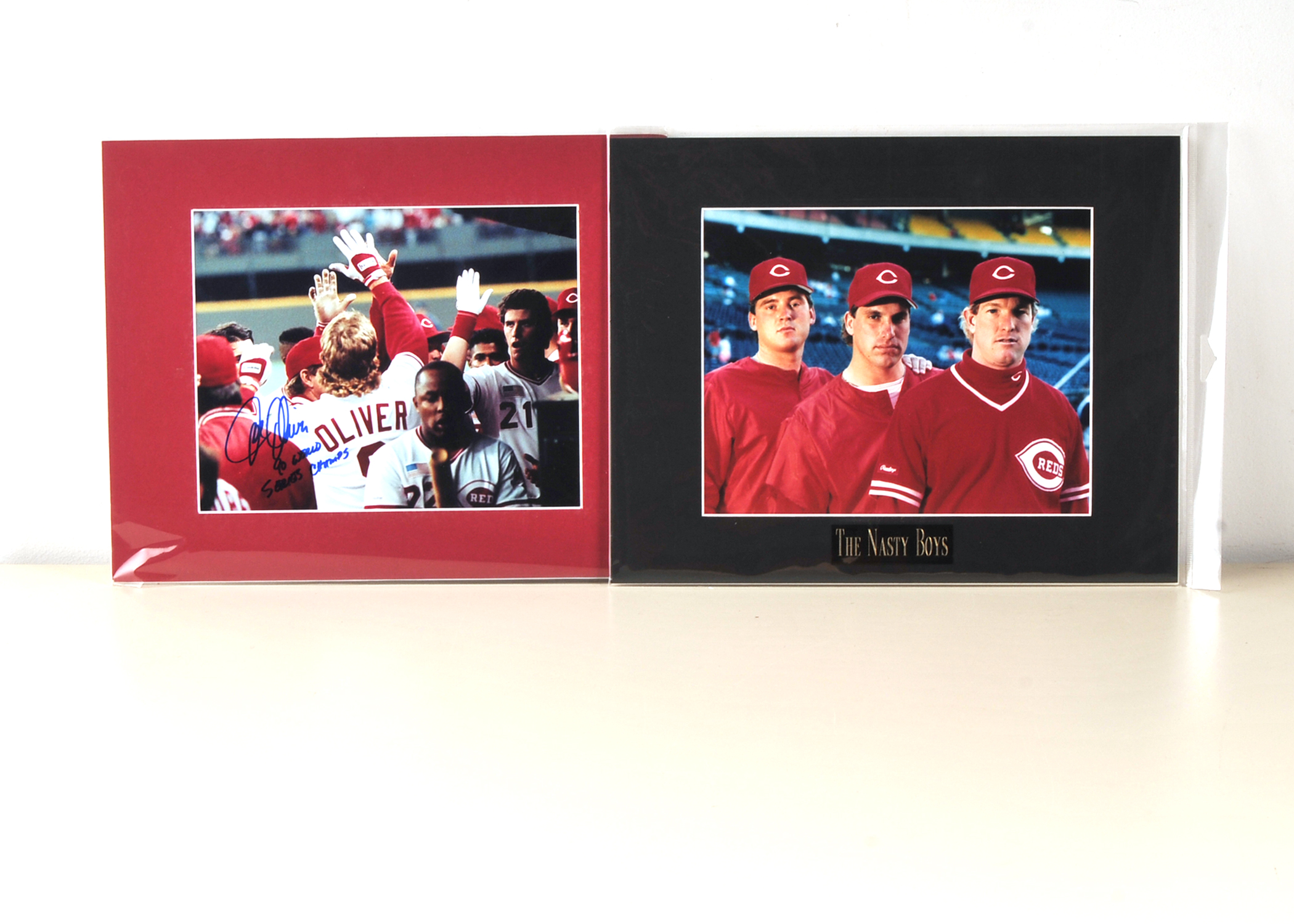 (2) Cincinnati Reds 1990 Photos/ Joe Oliver Autograph/ COA