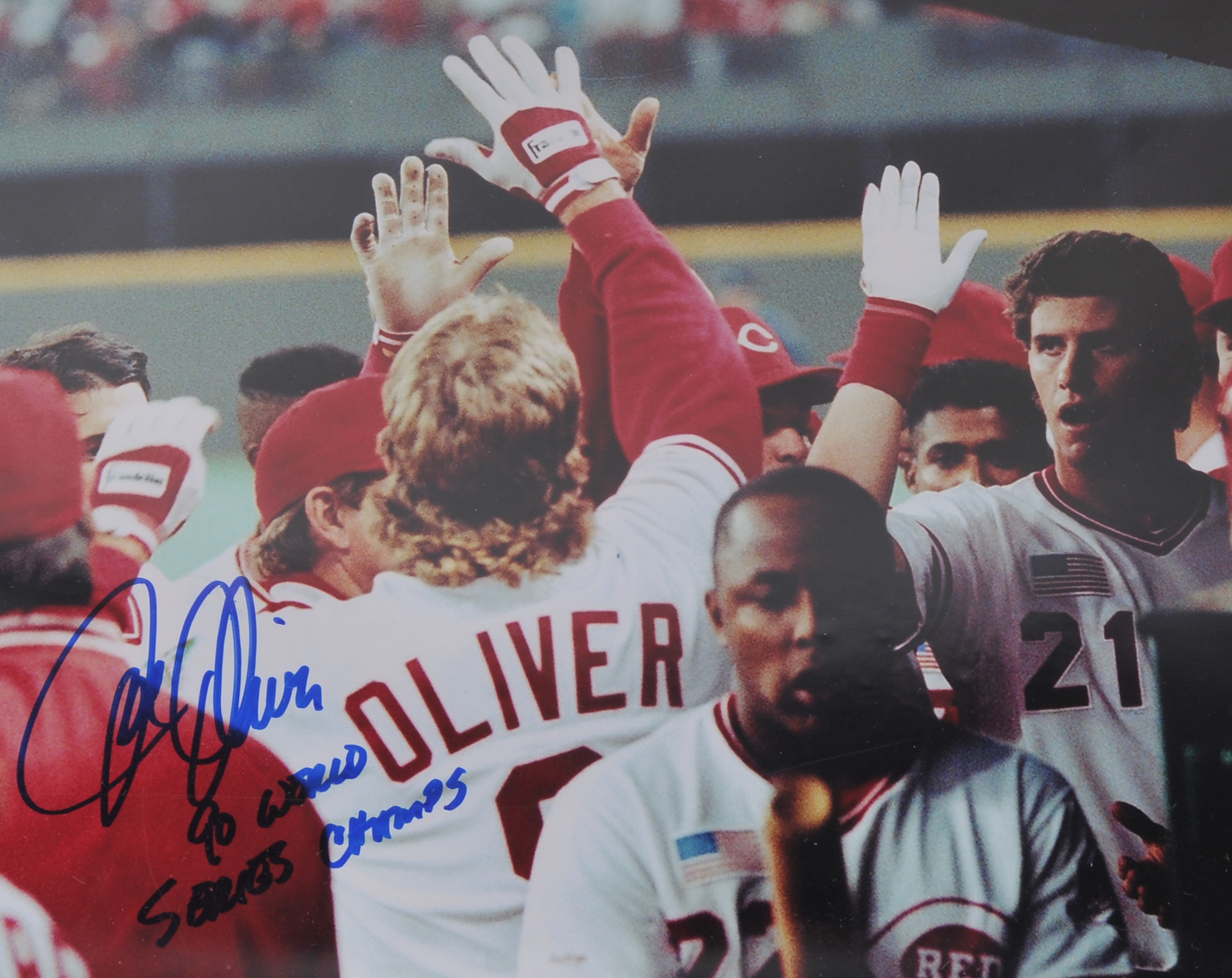 (2) Cincinnati Reds 1990 Photos/ Joe Oliver Autograph/ COA