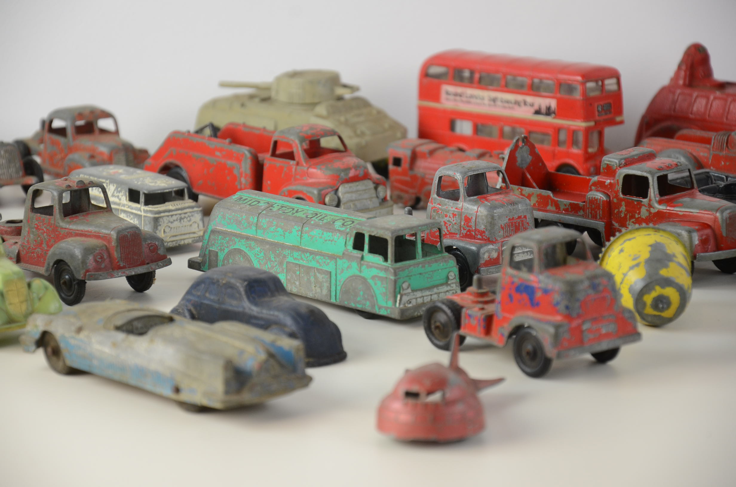 Box of Vintage Toy Trucks