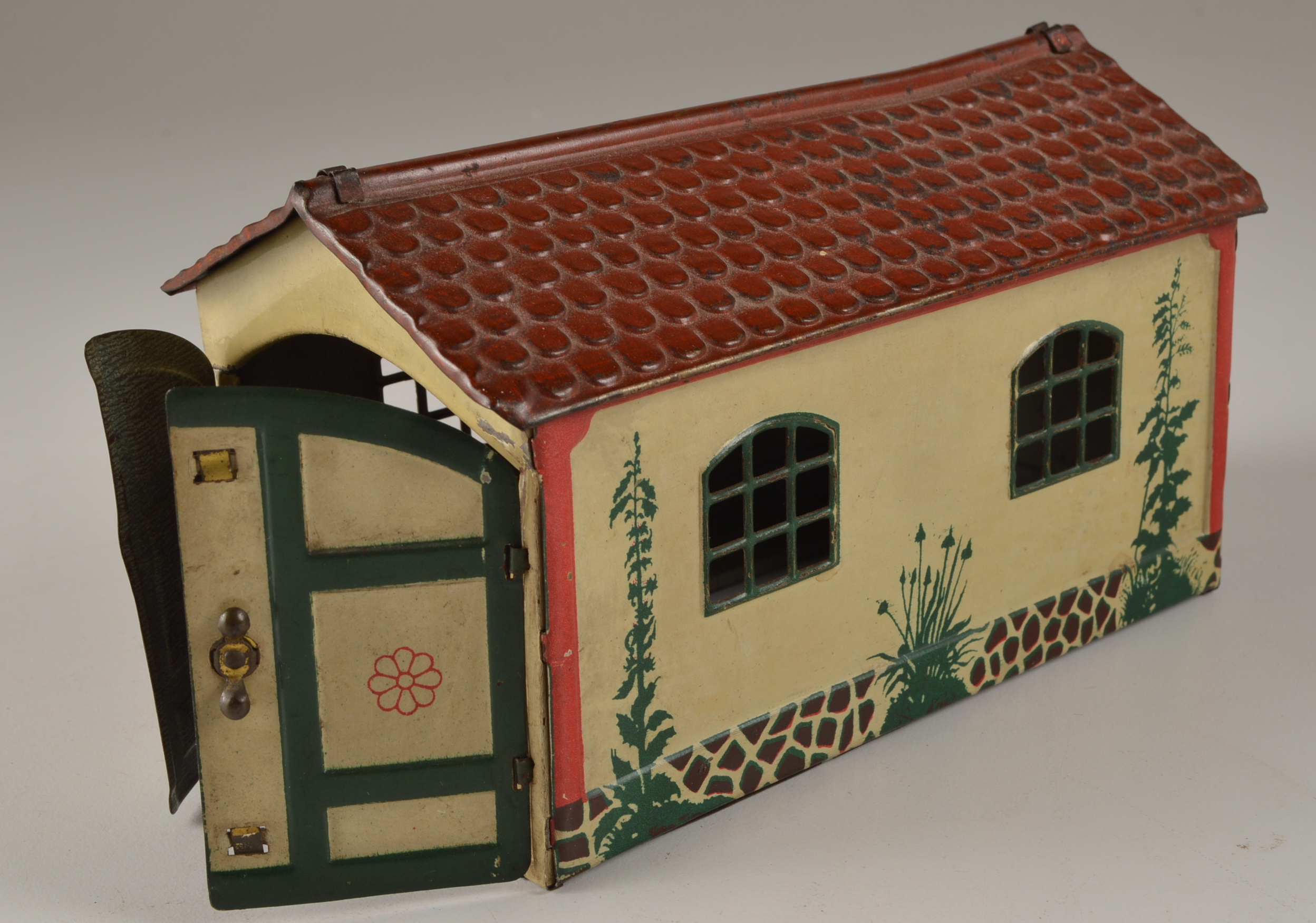 Lehman Tin Litho Wind Up Car and  Garage