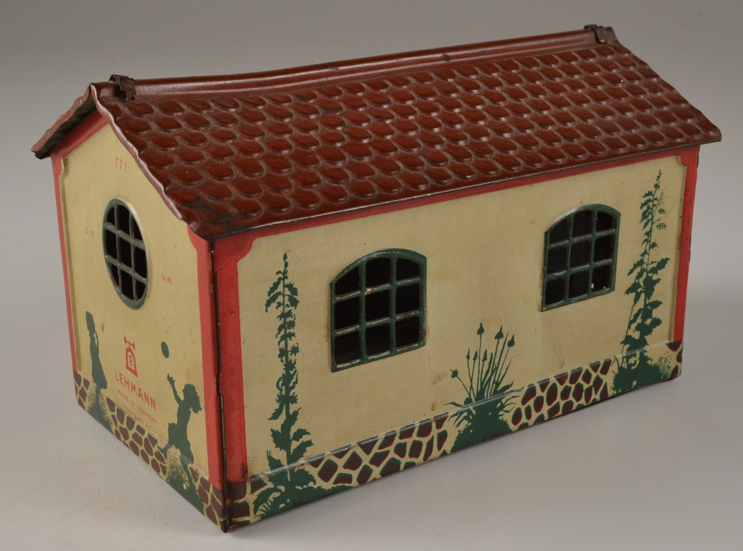 Lehman Tin Litho Wind Up Car and  Garage