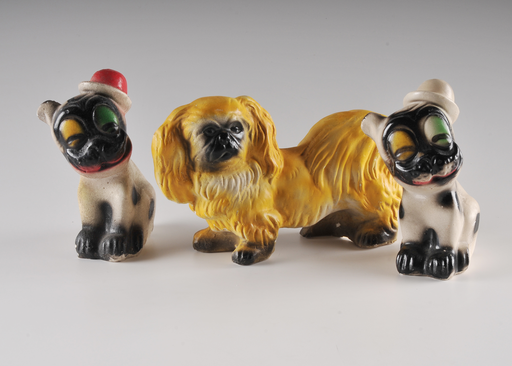 (2) Betty Boop's Bimbo Calkware Dogs With Yellow Pekingese Chalkware Dog