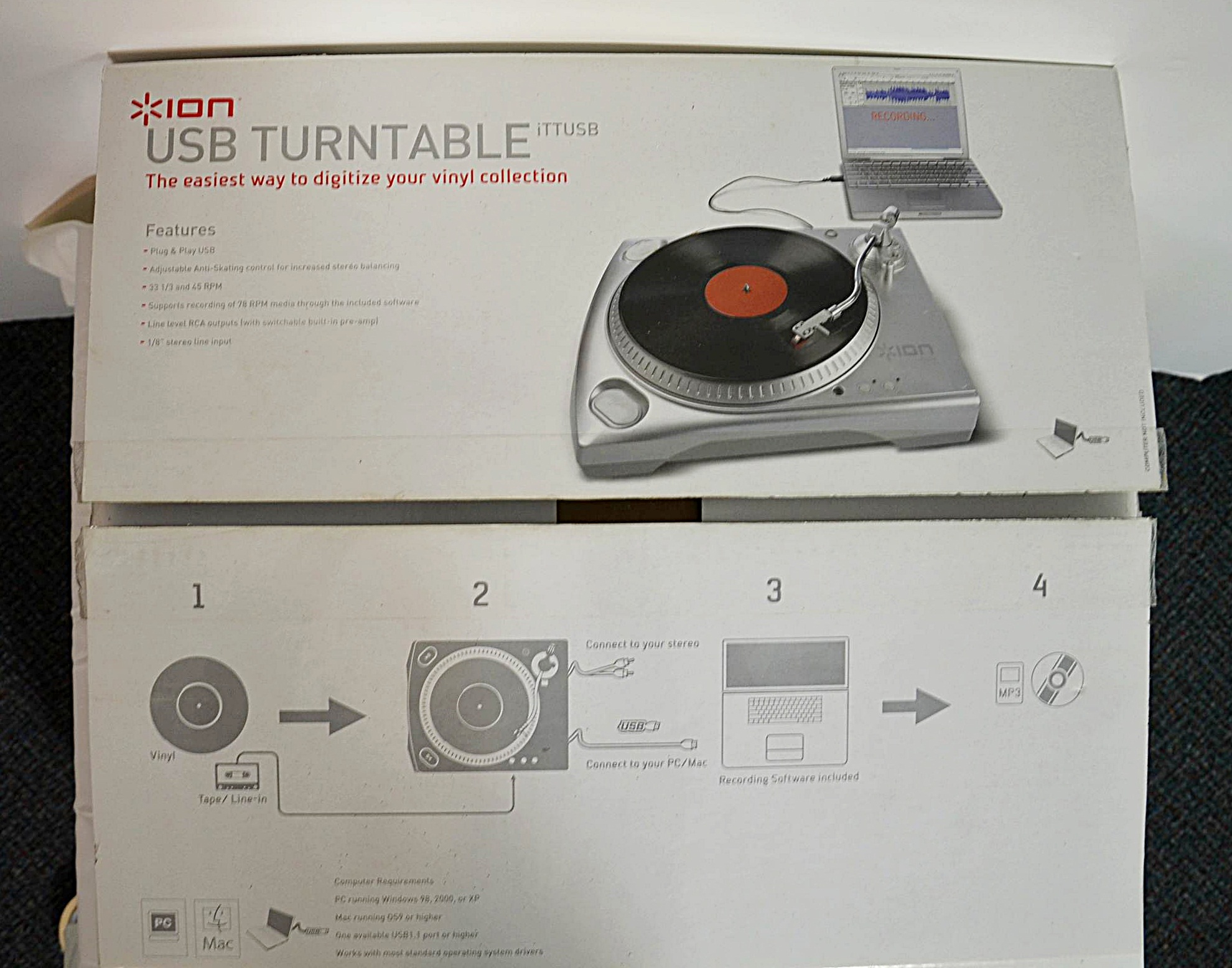 Ion USB Turntable in Original Box and Packaging