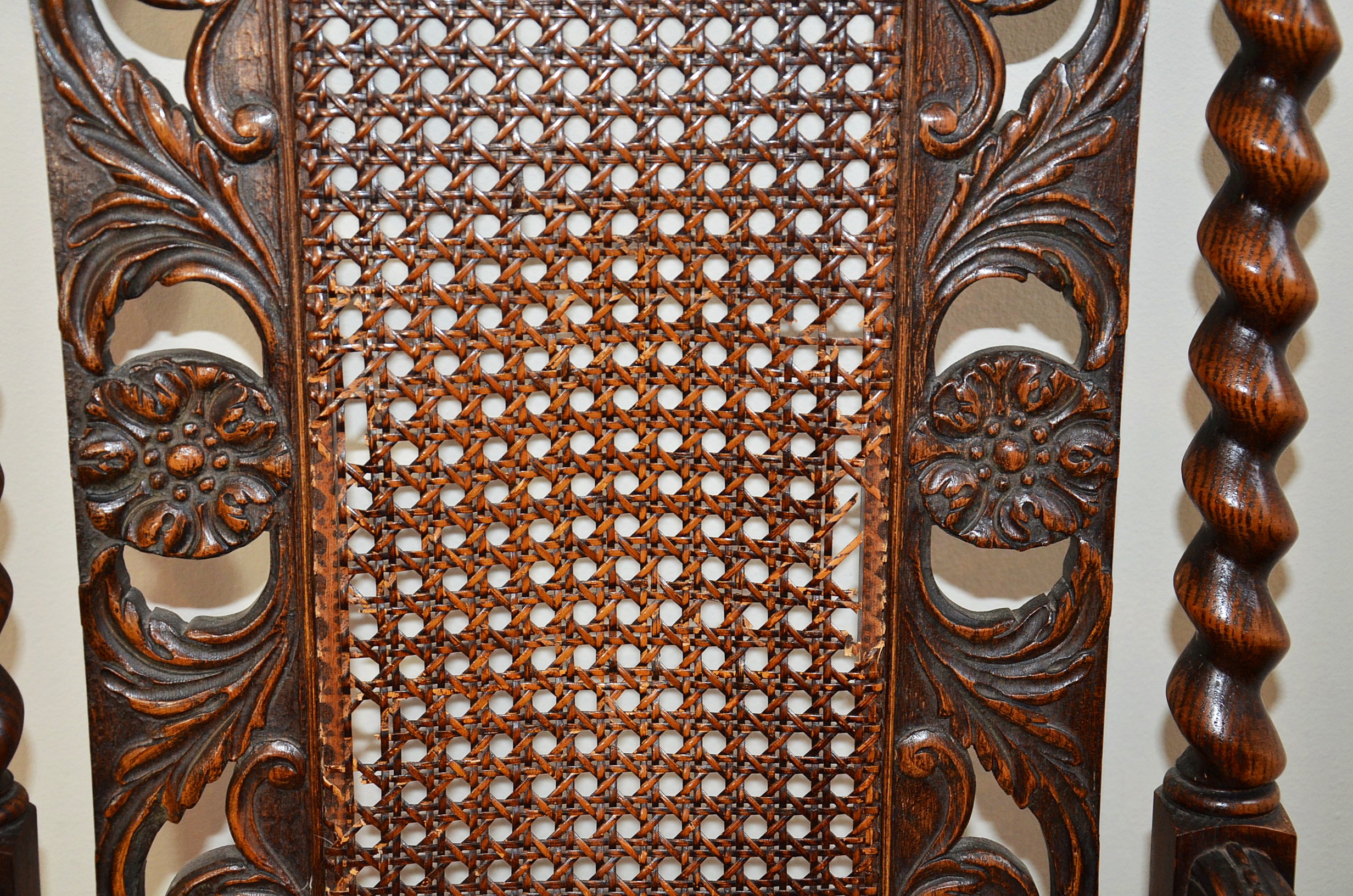Early 20th Century Jacobean Revival Oak Dining Room Table and Chairs