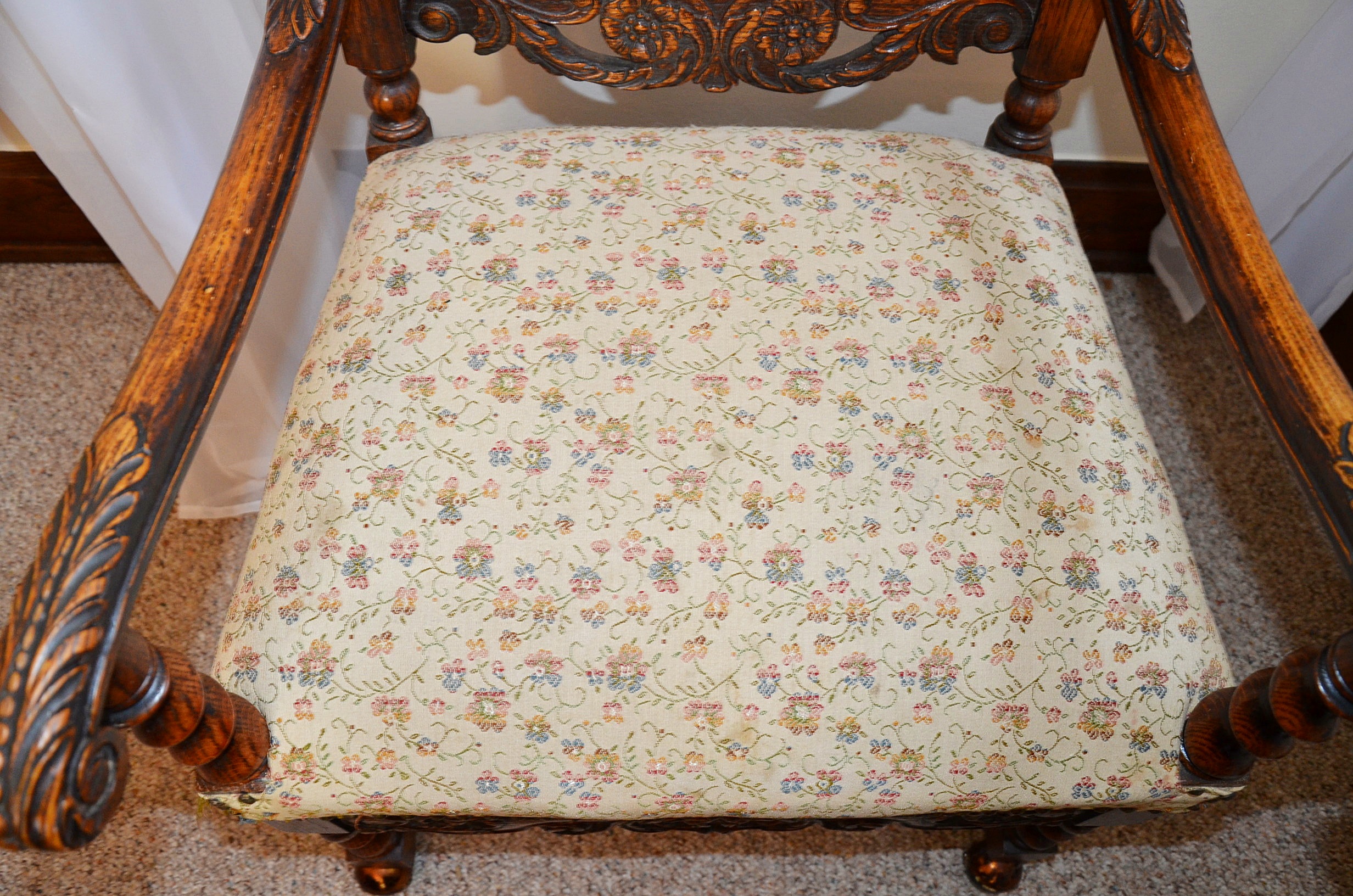 Early 20th Century Jacobean Revival Oak Dining Room Table and Chairs