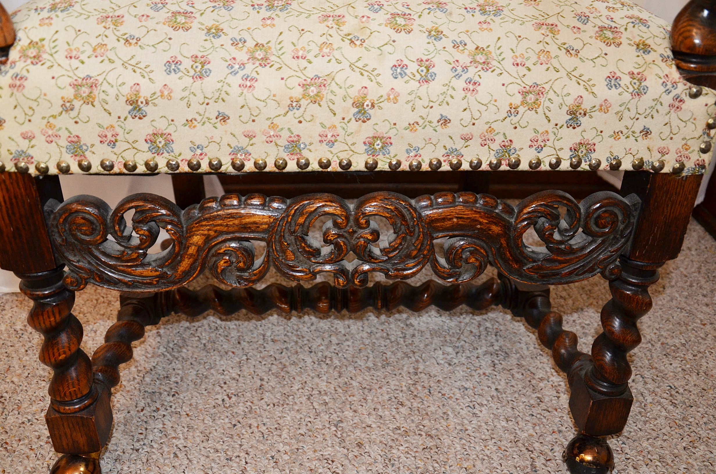 Early 20th Century Jacobean Revival Oak Dining Room Table and Chairs