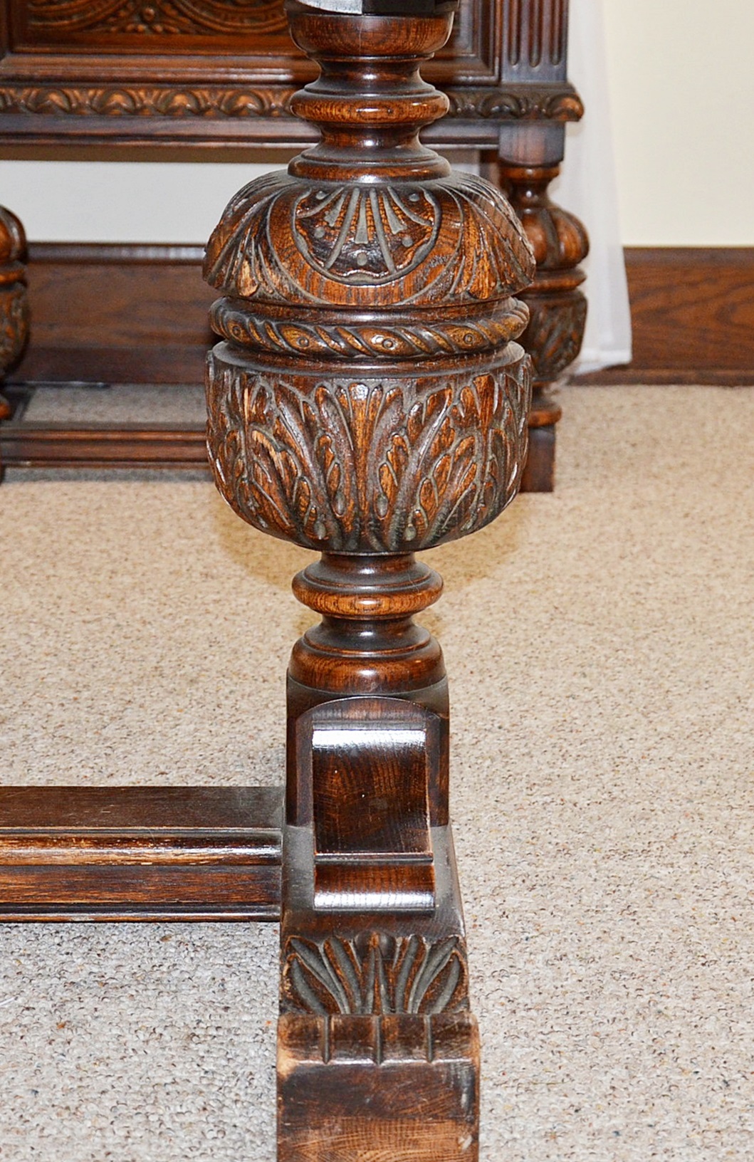 Early 20th Century Jacobean Revival Oak Dining Room Table and Chairs