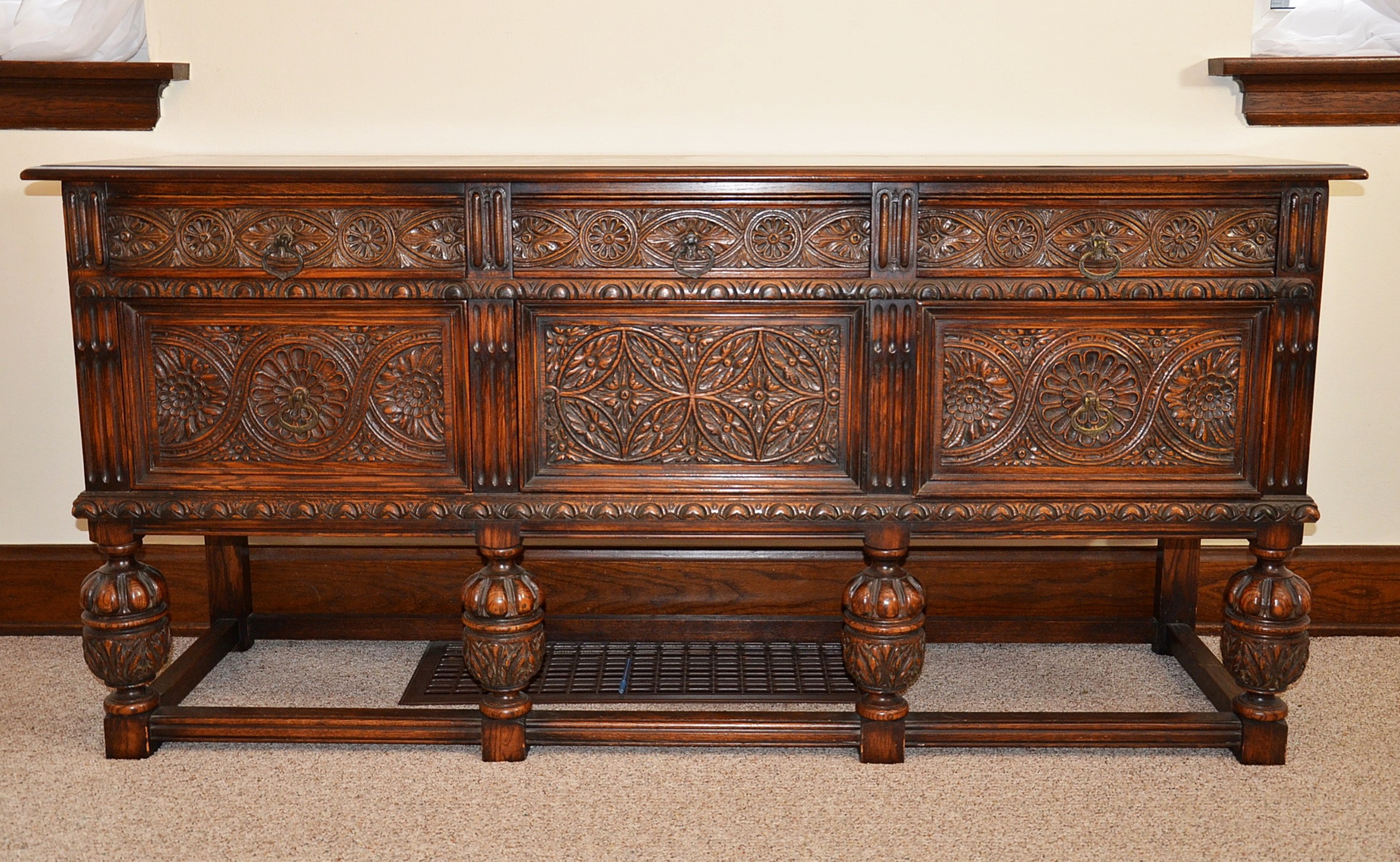 Early 20th Century Jacobean Revival Oak Sideboard Console