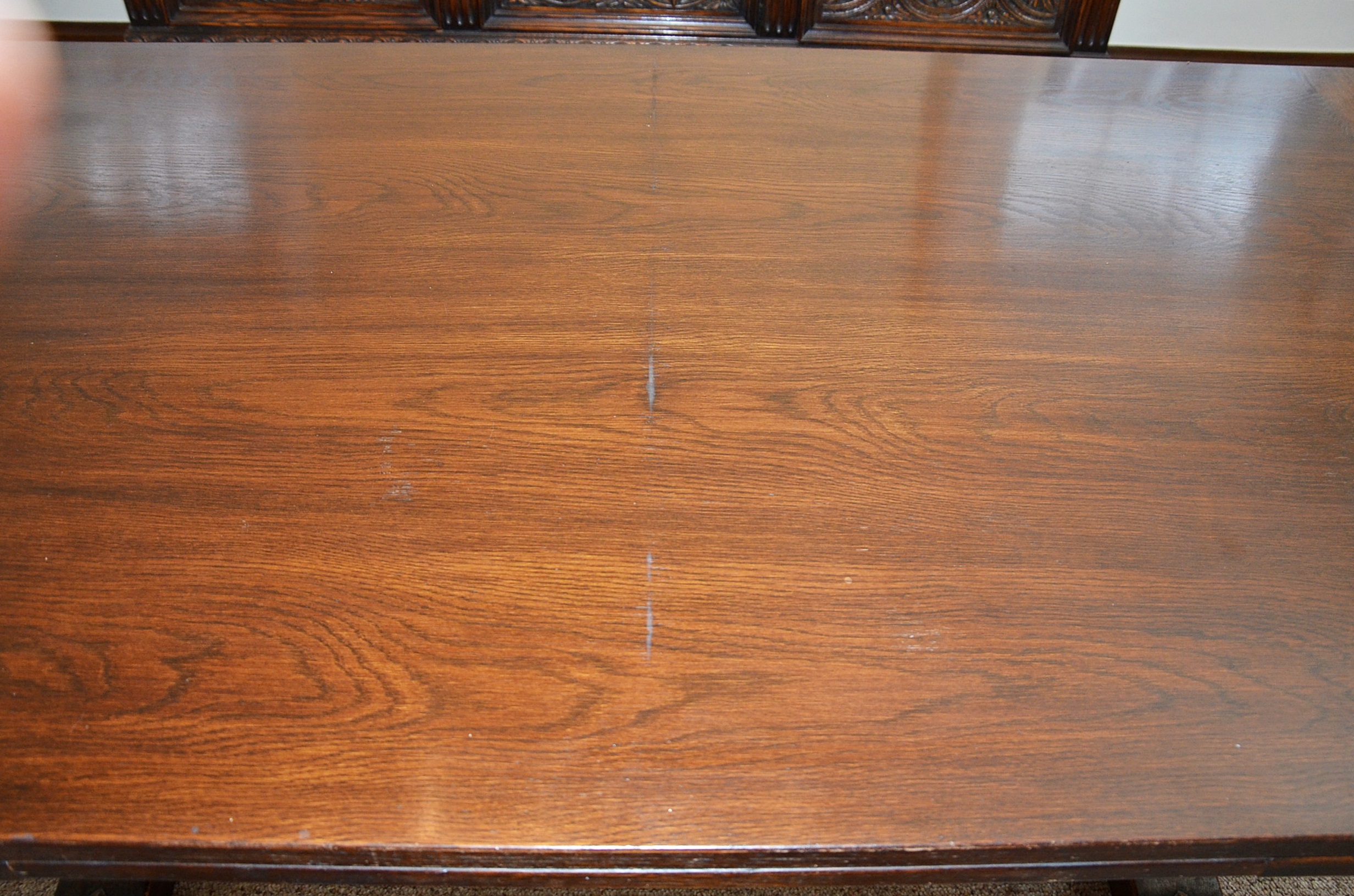 Early 20th Century Jacobean Revival Oak Dining Room Table and Chairs