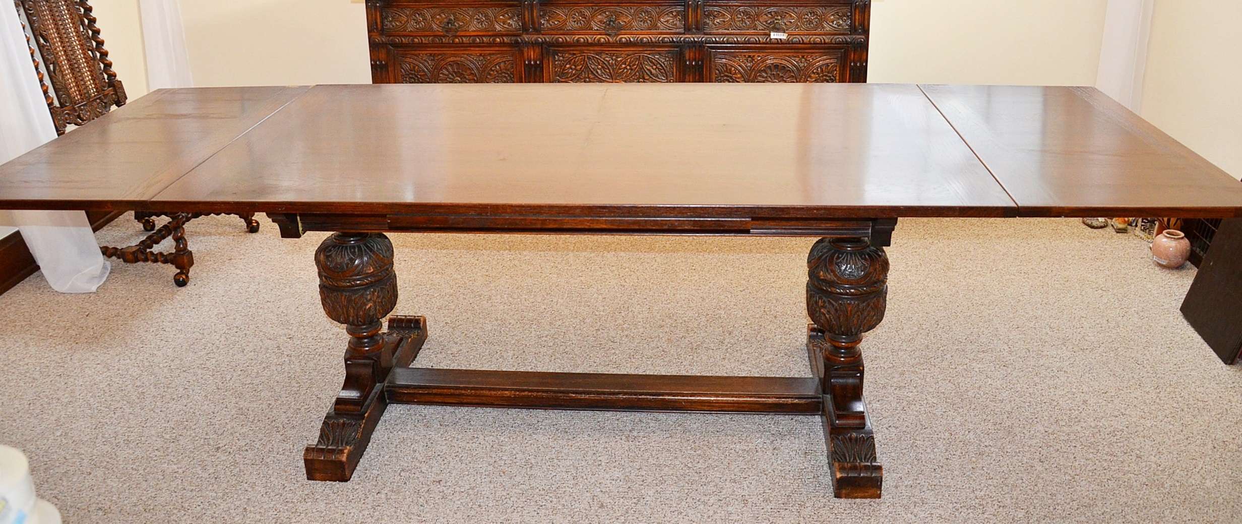 Early 20th Century Jacobean Revival Oak Dining Room Table and Chairs