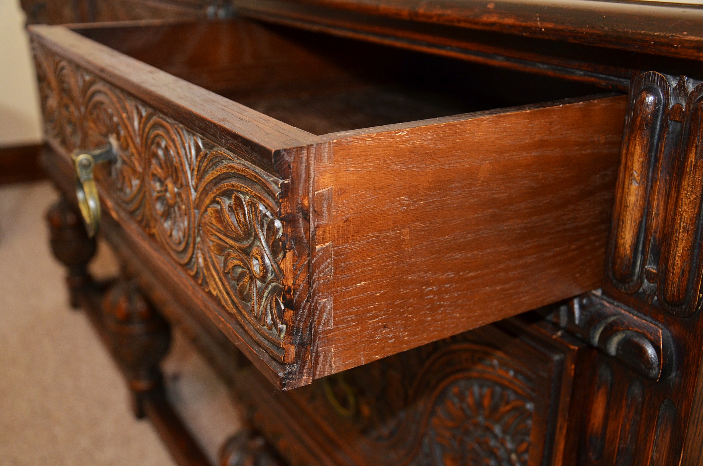 Early 20th Century Jacobean Revival Oak Sideboard Console