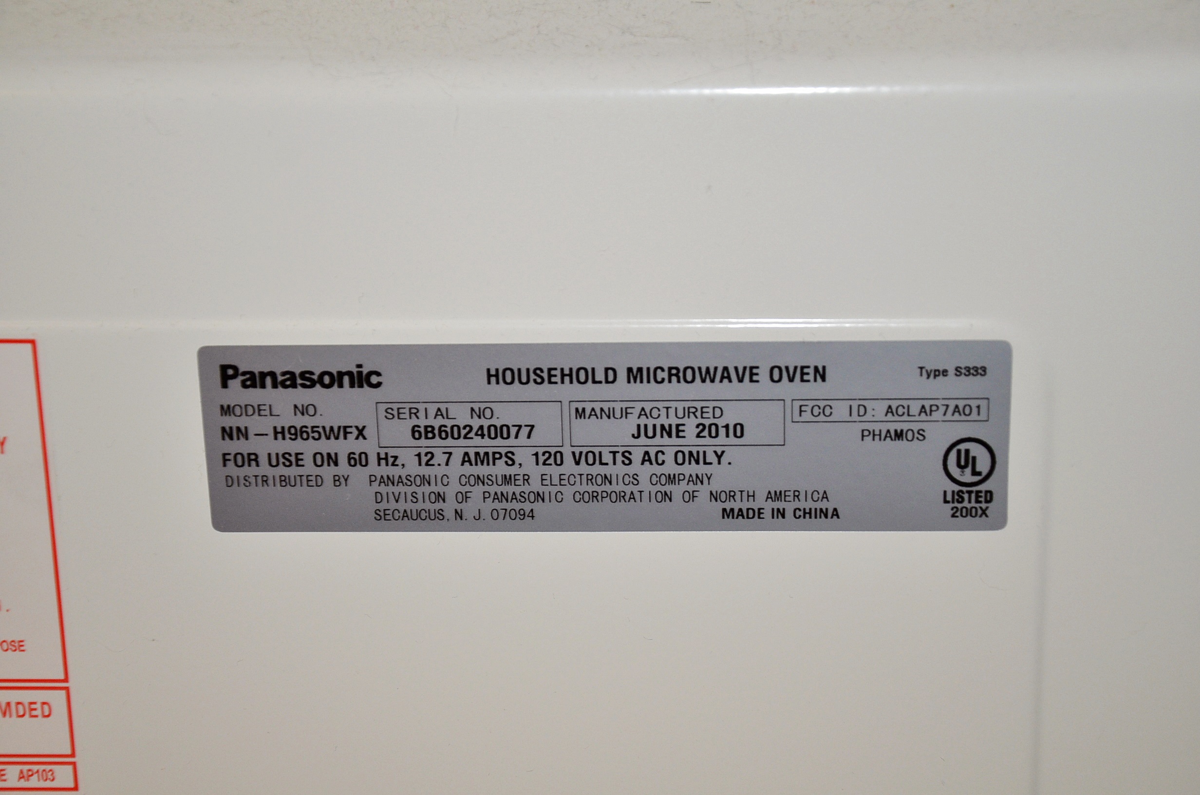 Panasonic Ivory Microwave Oven, Manufactured in 2010