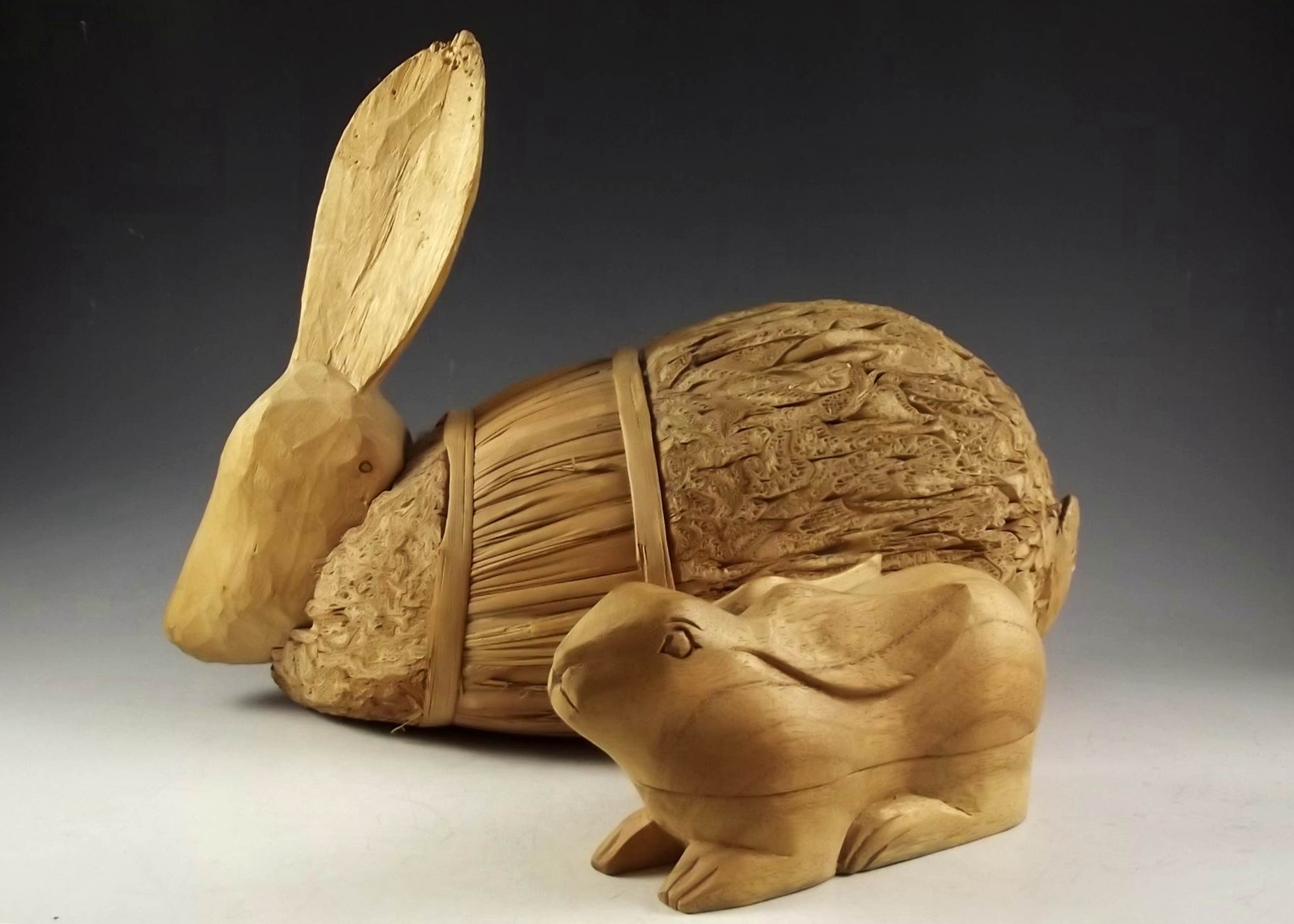 Pair of Wood Rabbits