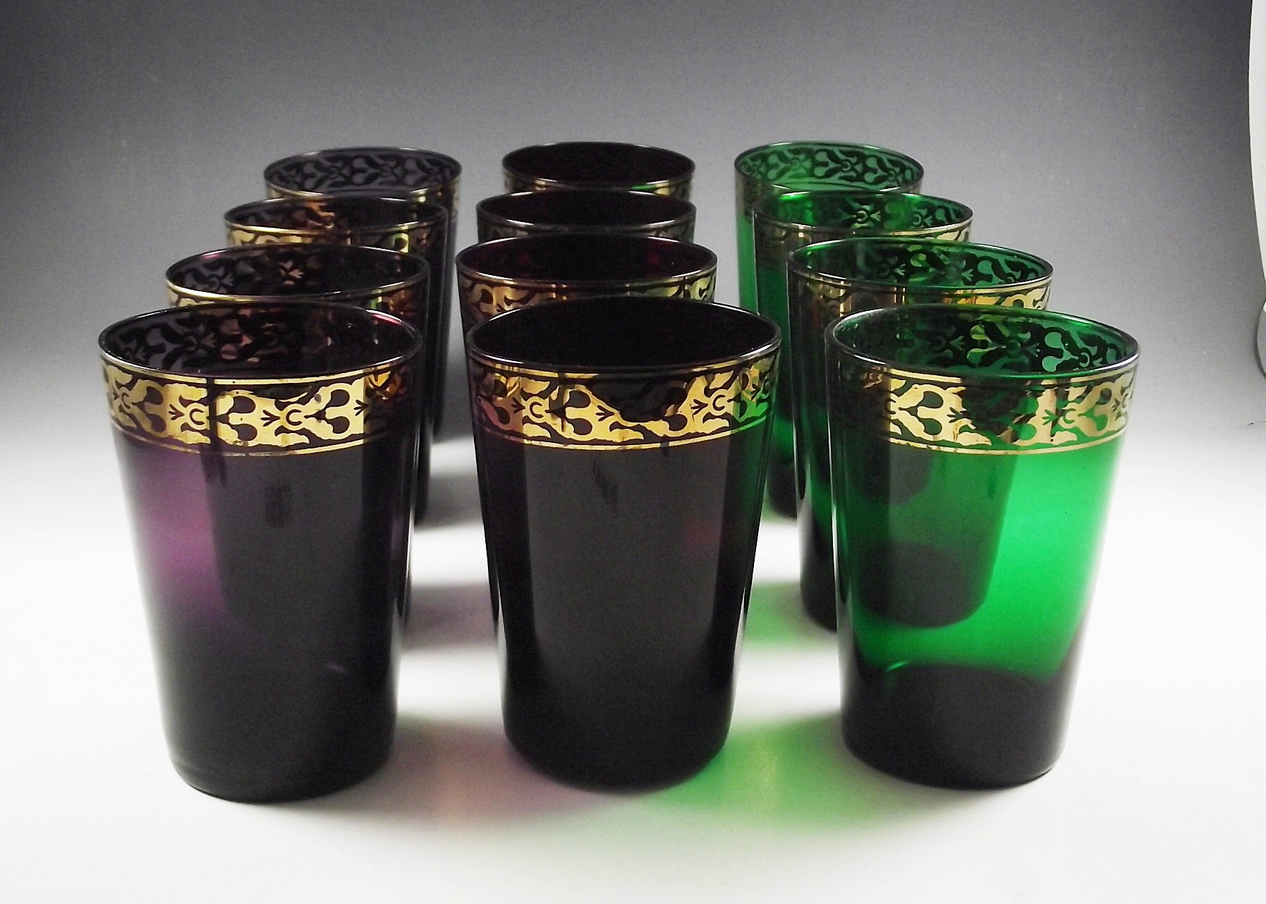 Vintage Set of Twelve Colorful Drinking Glasses 