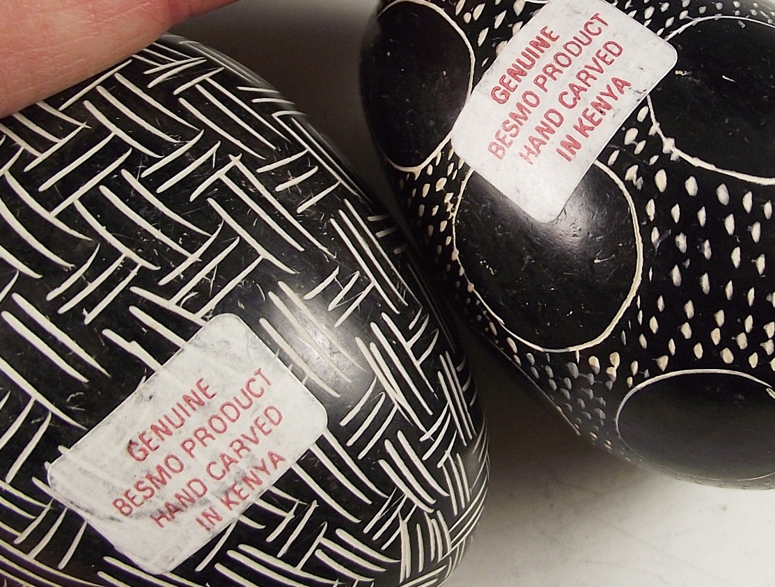 Group of Four Genuine Besmo Product Hand Carved Stone Eggs, Kenya